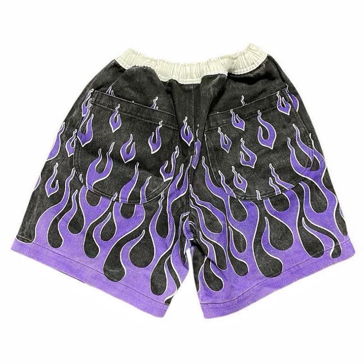Vintage Purple Flame Print Easy Short Pants Size US 30 / EU 46 - 3 Thumbnail