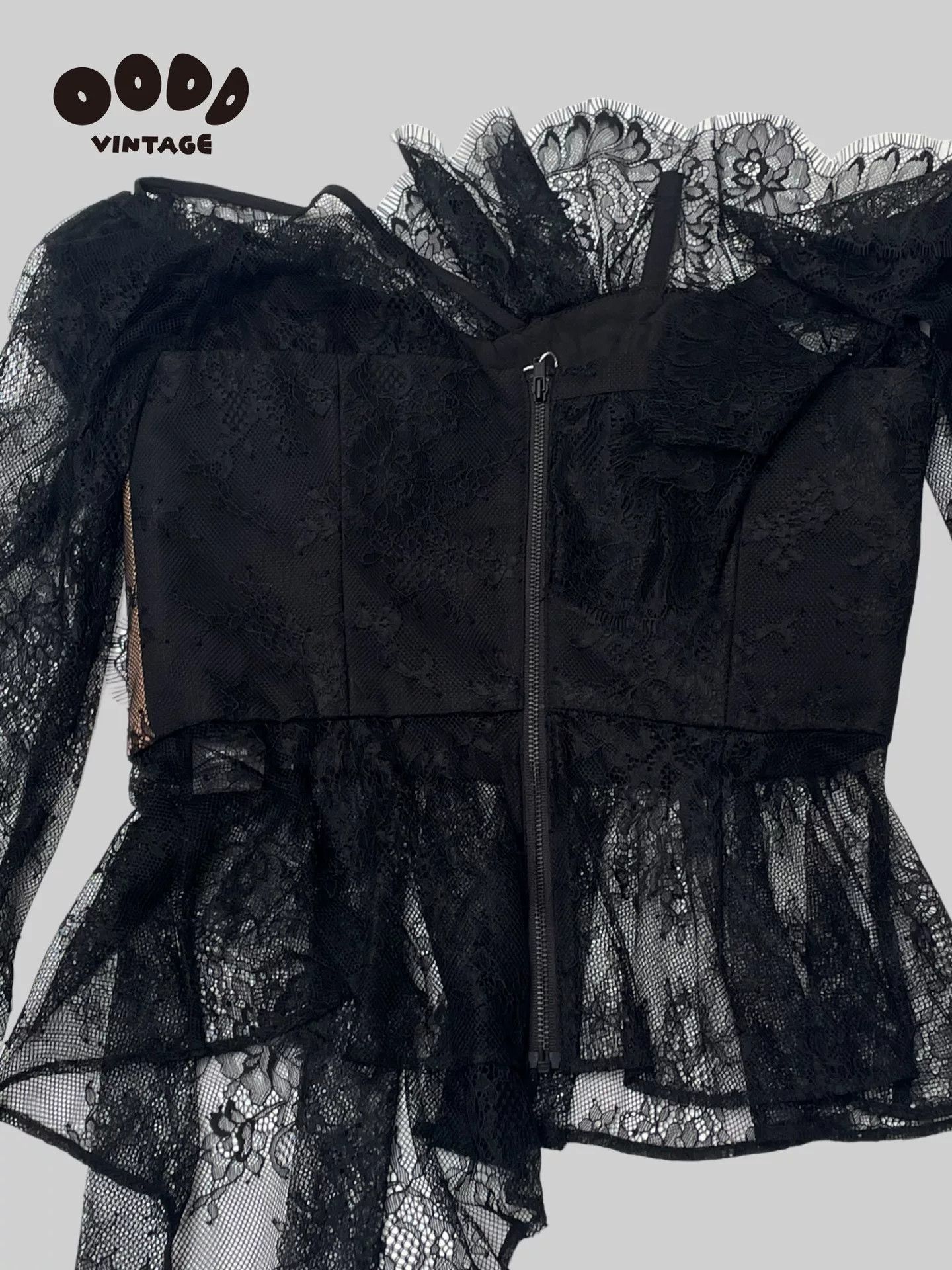 Self-Portrait Asymmetrical Lace Peplum Top Size S / US 4 / IT 40 - 5 Thumbnail