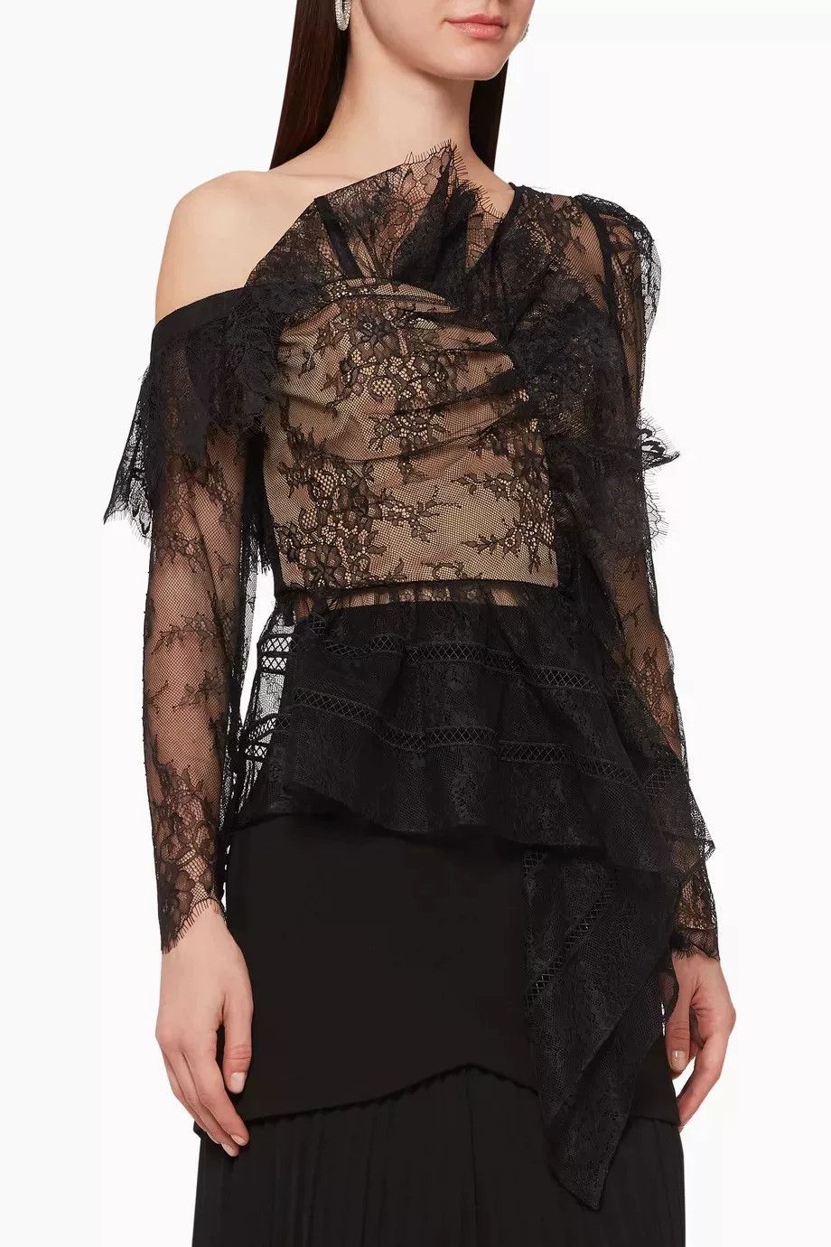 Self-Portrait Asymmetrical Lace Peplum Top Size S / US 4 / IT 40 - 9 Thumbnail