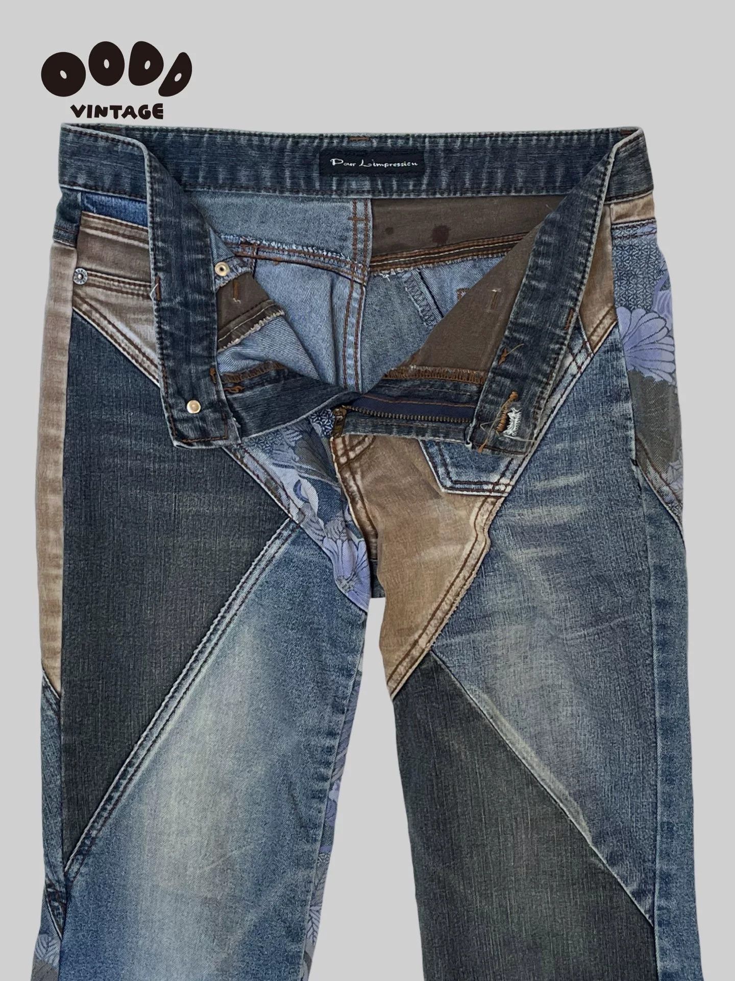 5351 POUR LES FEMMES 00s Patchwork Flared Denim Pants Size 24" / US 00 / IT 34 - 3 Thumbnail