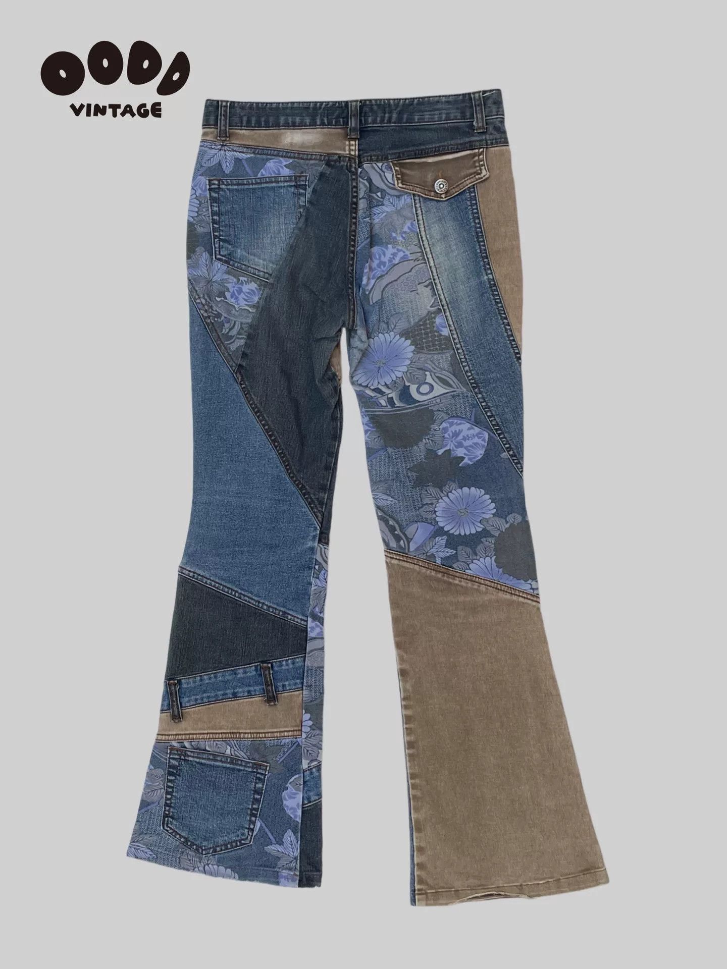 5351 POUR LES FEMMES 00s Patchwork Flared Denim Pants Size 24" / US 00 / IT 34 - 2 Thumbnail