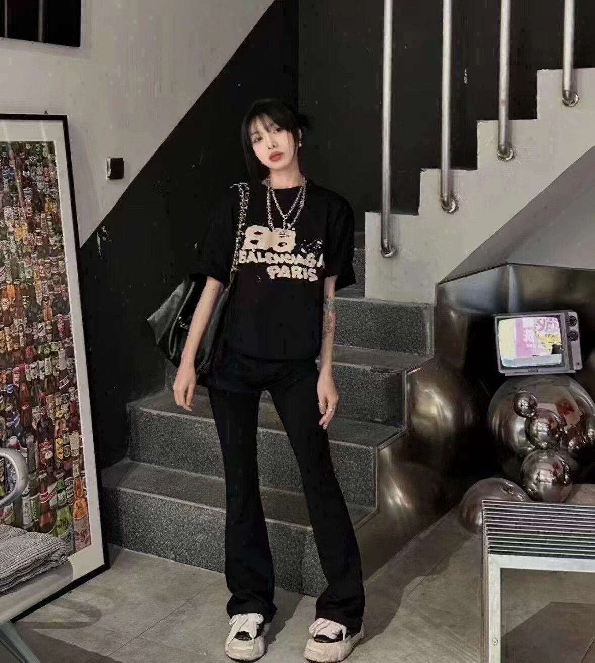 Balenciaga Balenciaga Black Graffiti Short Sleeve Shirt Size US XS / EU 42 / 0 - 4 Thumbnail
