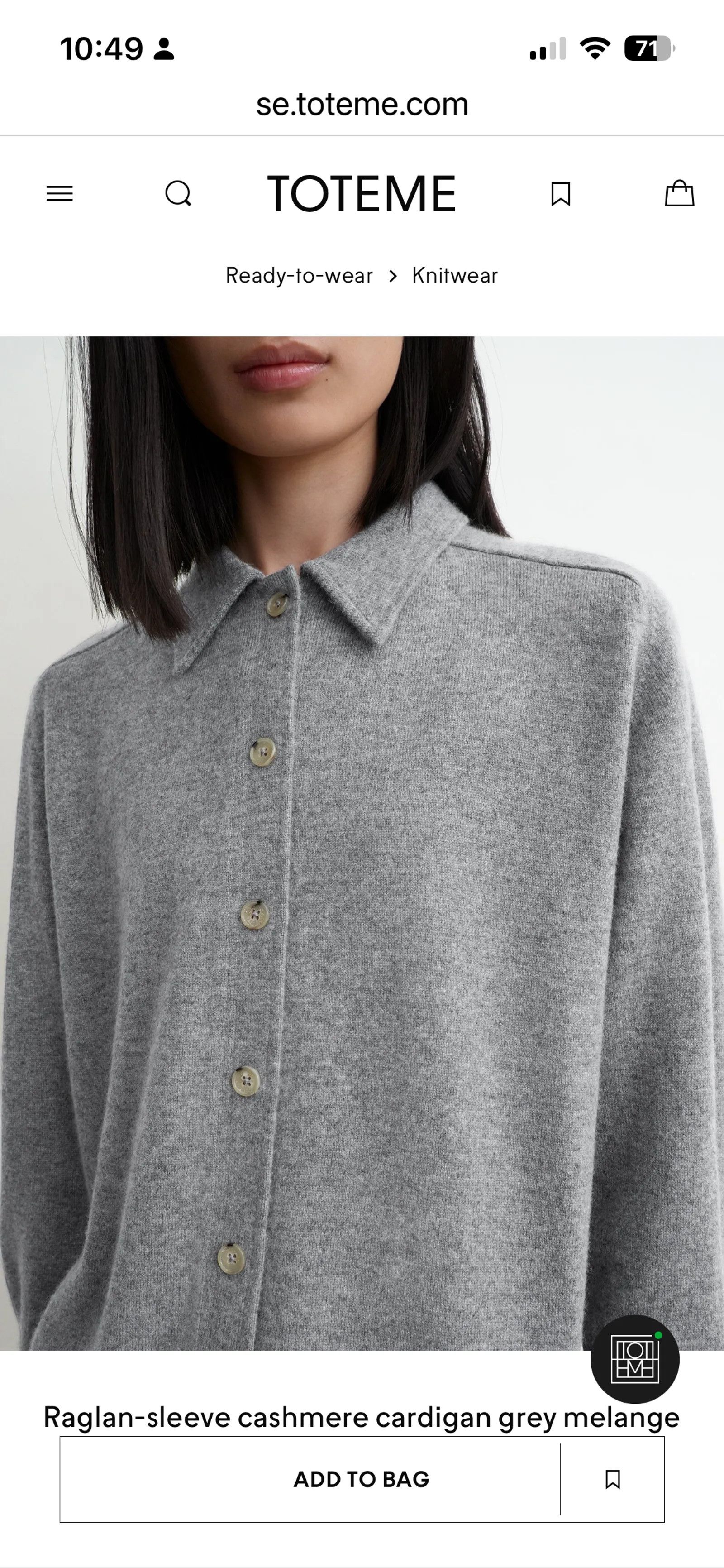 Toteme Toteme Toteme Raglan Sleeve Cashmere Shirt Cardigan Size L / US 10 / IT 46 - 2 Thumbnail