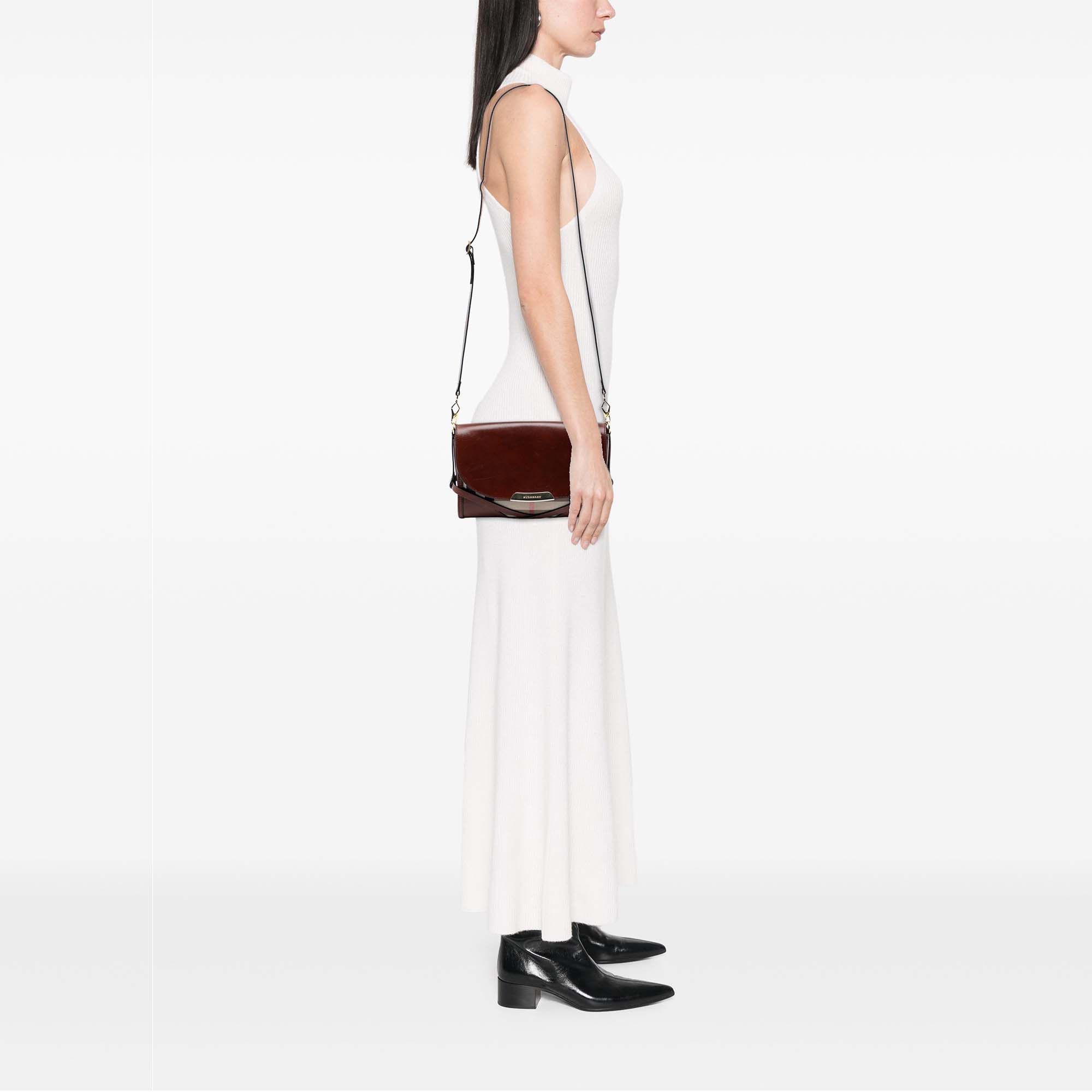 Burberry Burberry Leather and House Check Canvas Bridle Abbott Crossbody Size ONE SIZE - 7 Thumbnail
