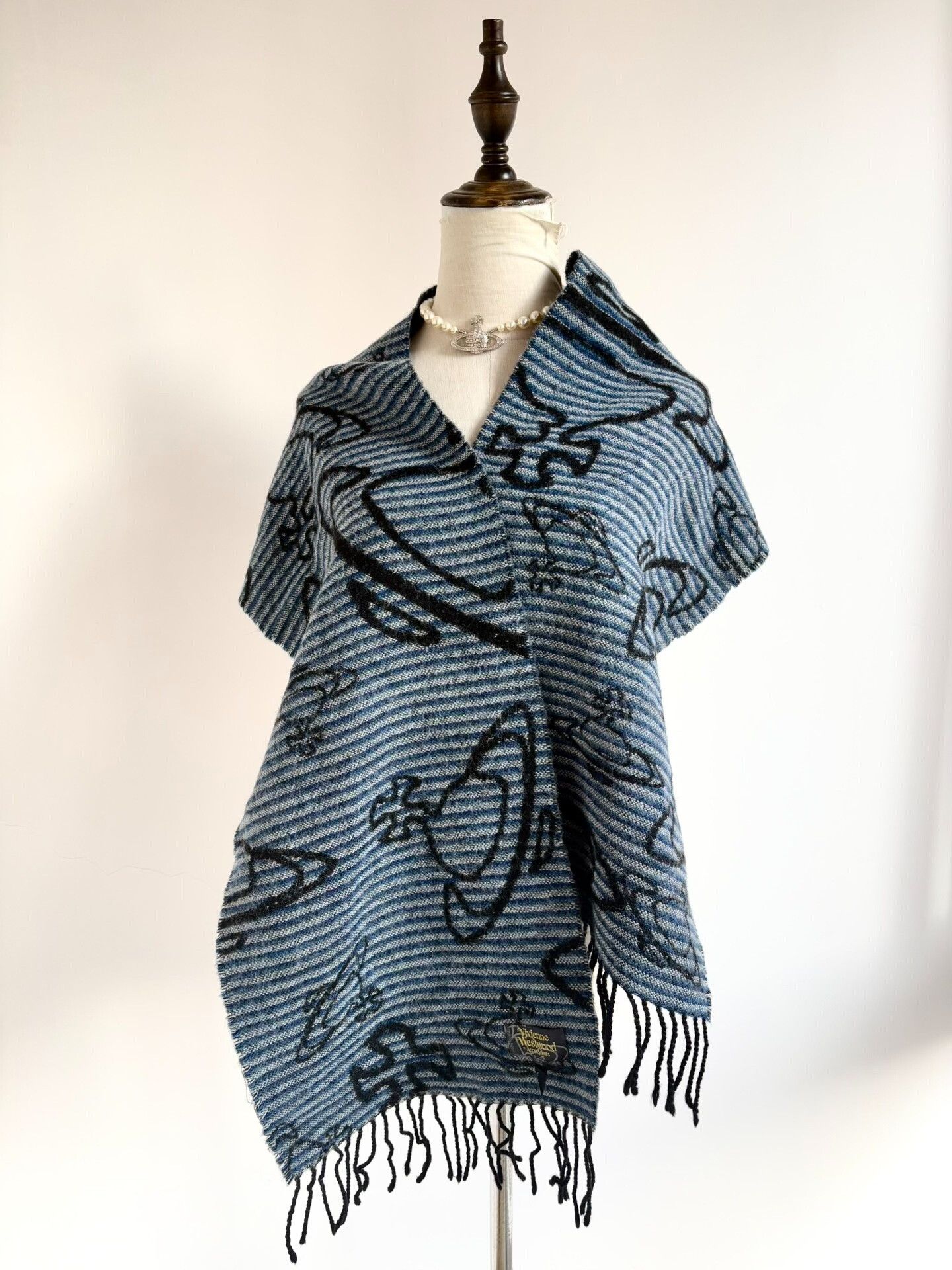 Vivienne Westwood Vivienne Westwood Black Blue Striped Scarf Size ONE SIZE - 5 Thumbnail