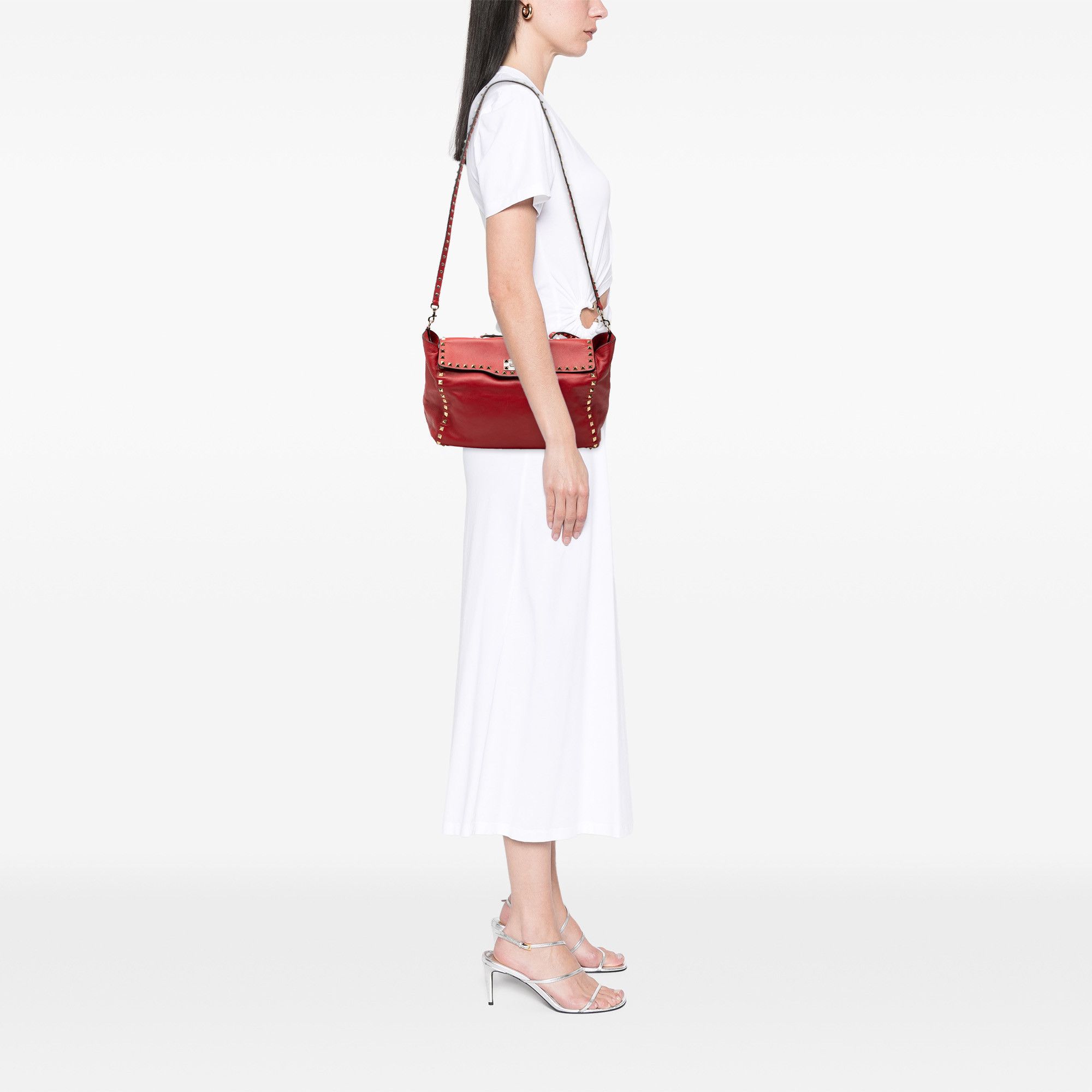 Valentino Valentino Medium Leather Rockstud Trapeze Flap Satchel Size ONE SIZE - 7 Thumbnail