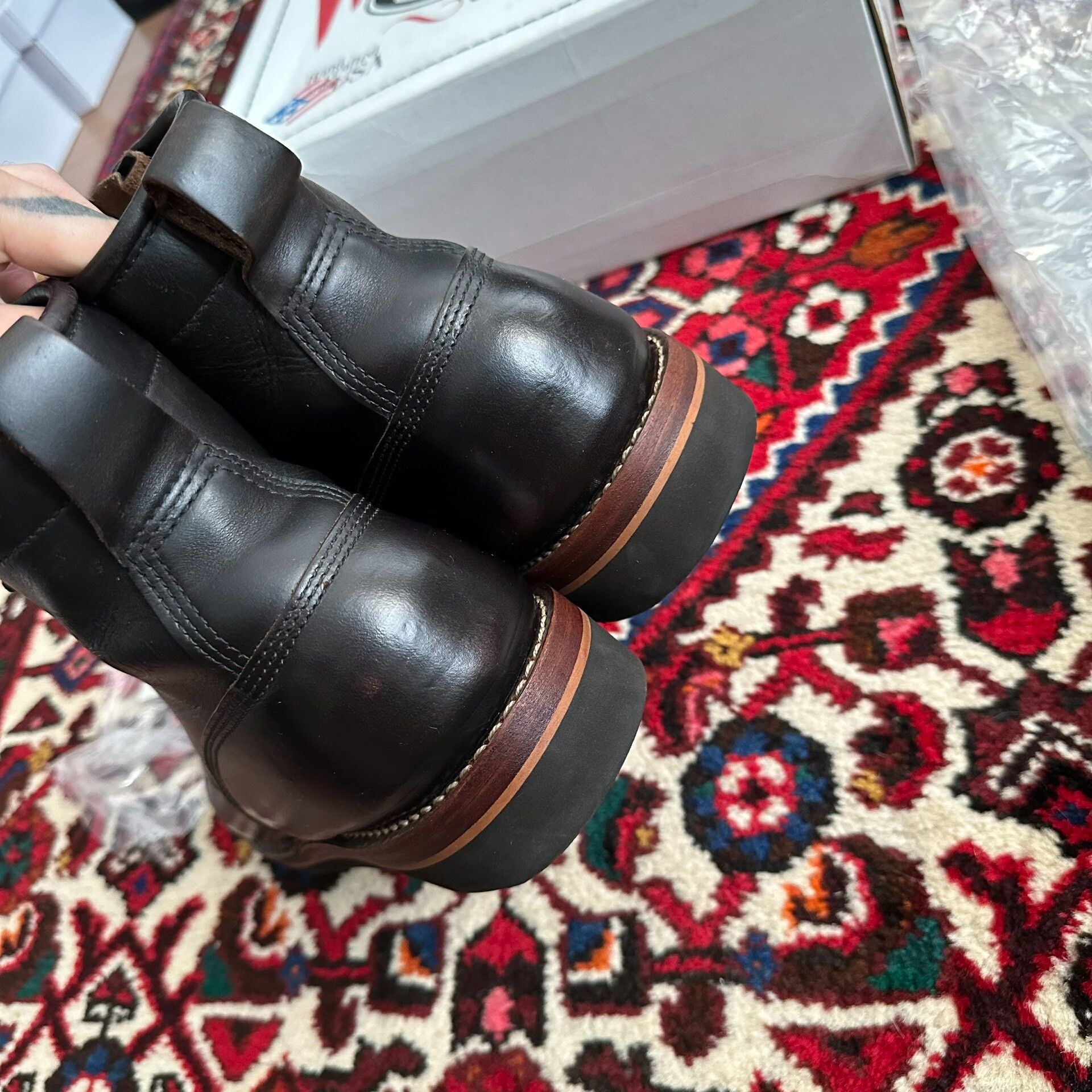 White's Boots Black Leather Boots with Green Laces Size US 8.5 / EU 41-42 - 6 Thumbnail