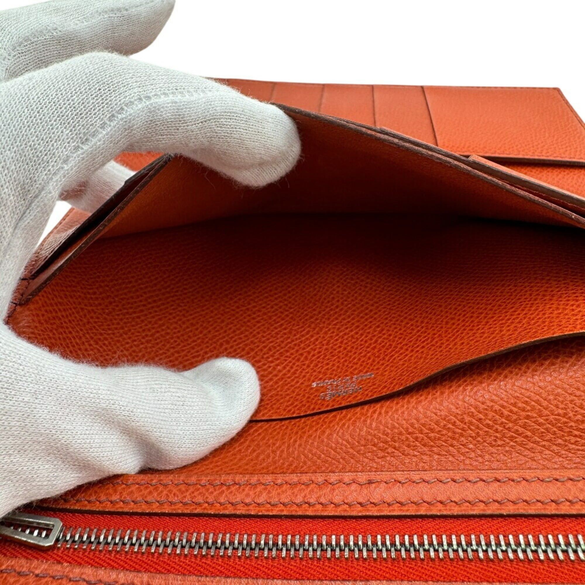 Hermes HERMES Bearn Dupli Long Wallet, Tri-fold, Orange, Women's Size ONE SIZE - 10 Thumbnail