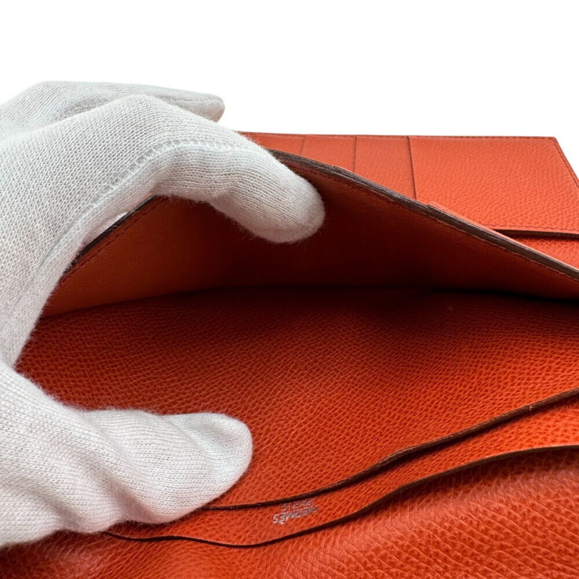 Hermes HERMES Bearn Dupli Long Wallet, Tri-fold, Orange, Women's Size ONE SIZE - 9 Thumbnail