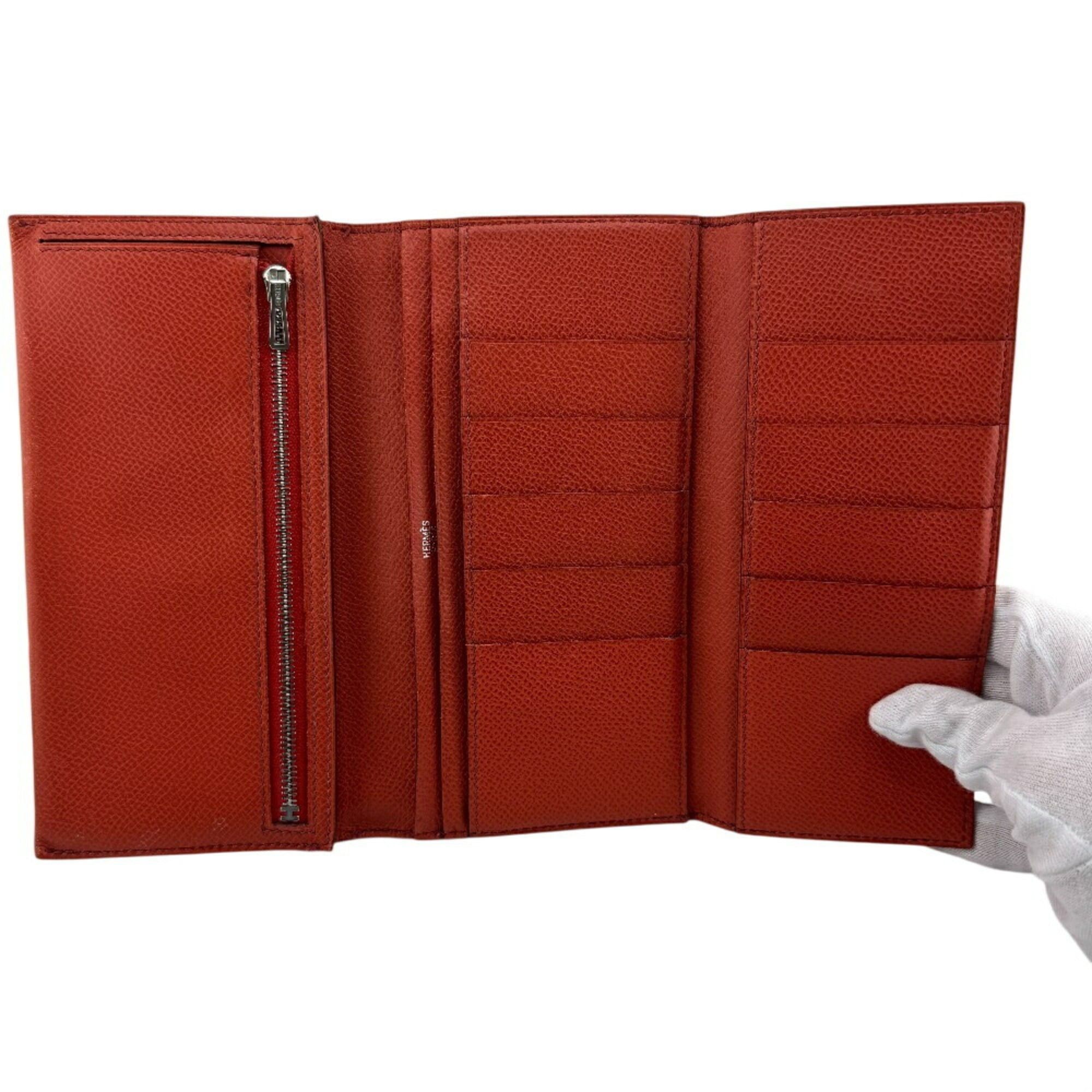 Hermes HERMES Bearn Dupli Long Wallet, Tri-fold, Orange, Women's Size ONE SIZE - 7 Thumbnail