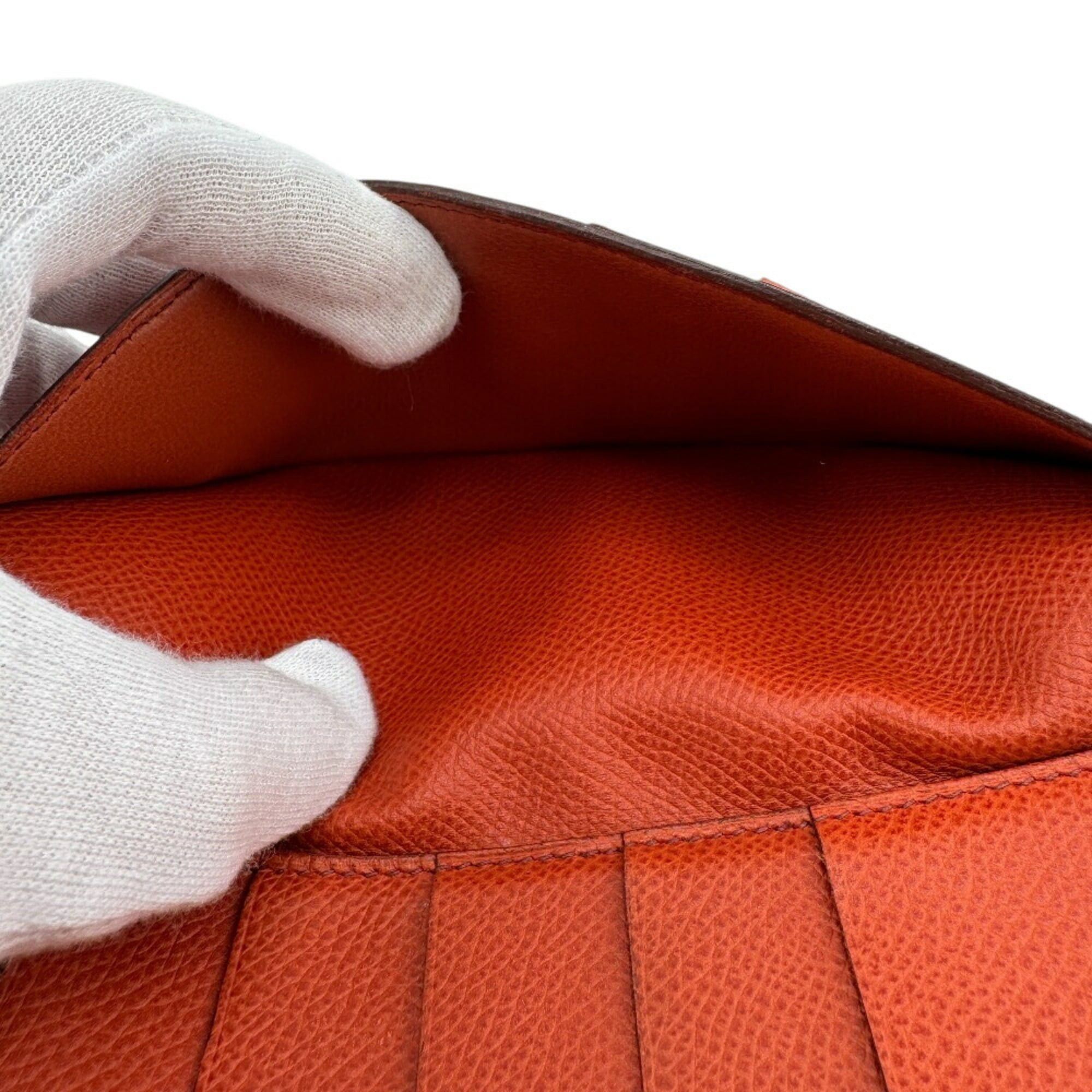 Hermes HERMES Bearn Dupli Long Wallet, Tri-fold, Orange, Women's Size ONE SIZE - 8 Thumbnail