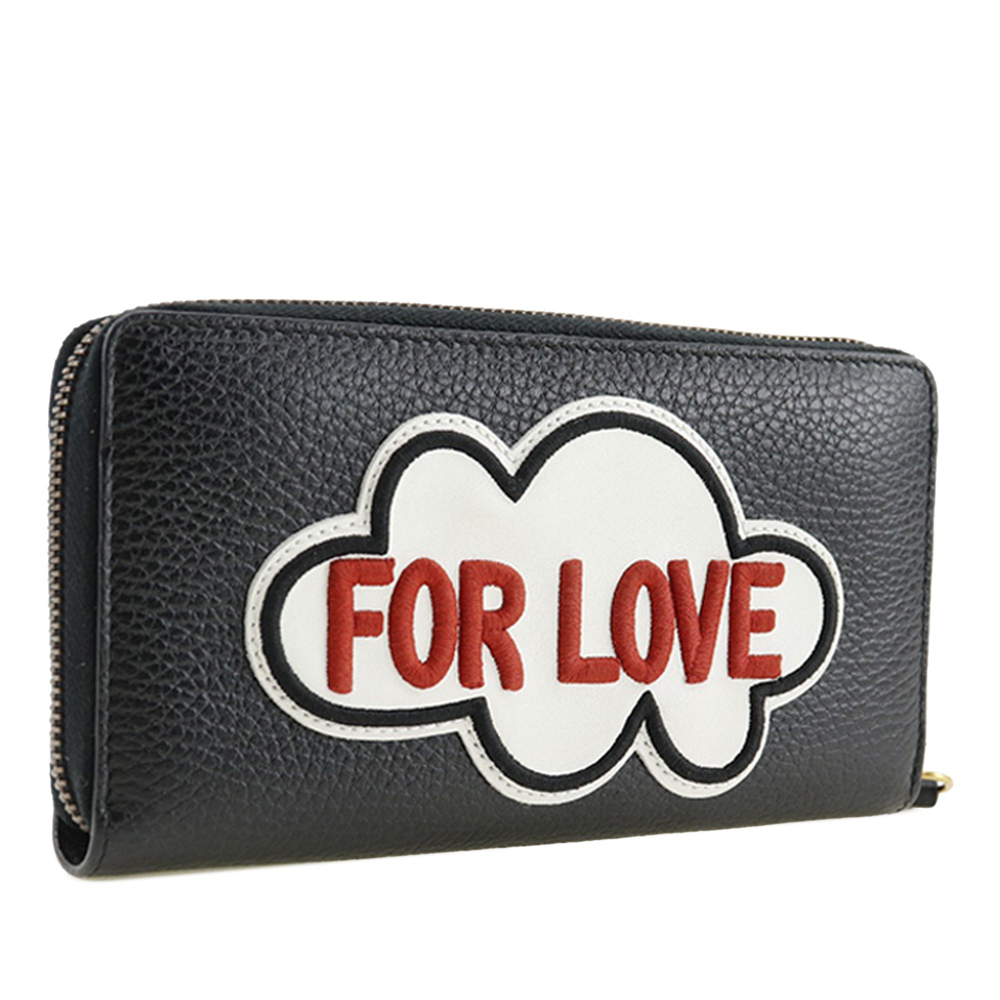 Gucci Gucci GG Marmont Pebbled Calfskin Embroidered Blind For Love Zip Around Wallet Size ONE SIZE - 3 Thumbnail