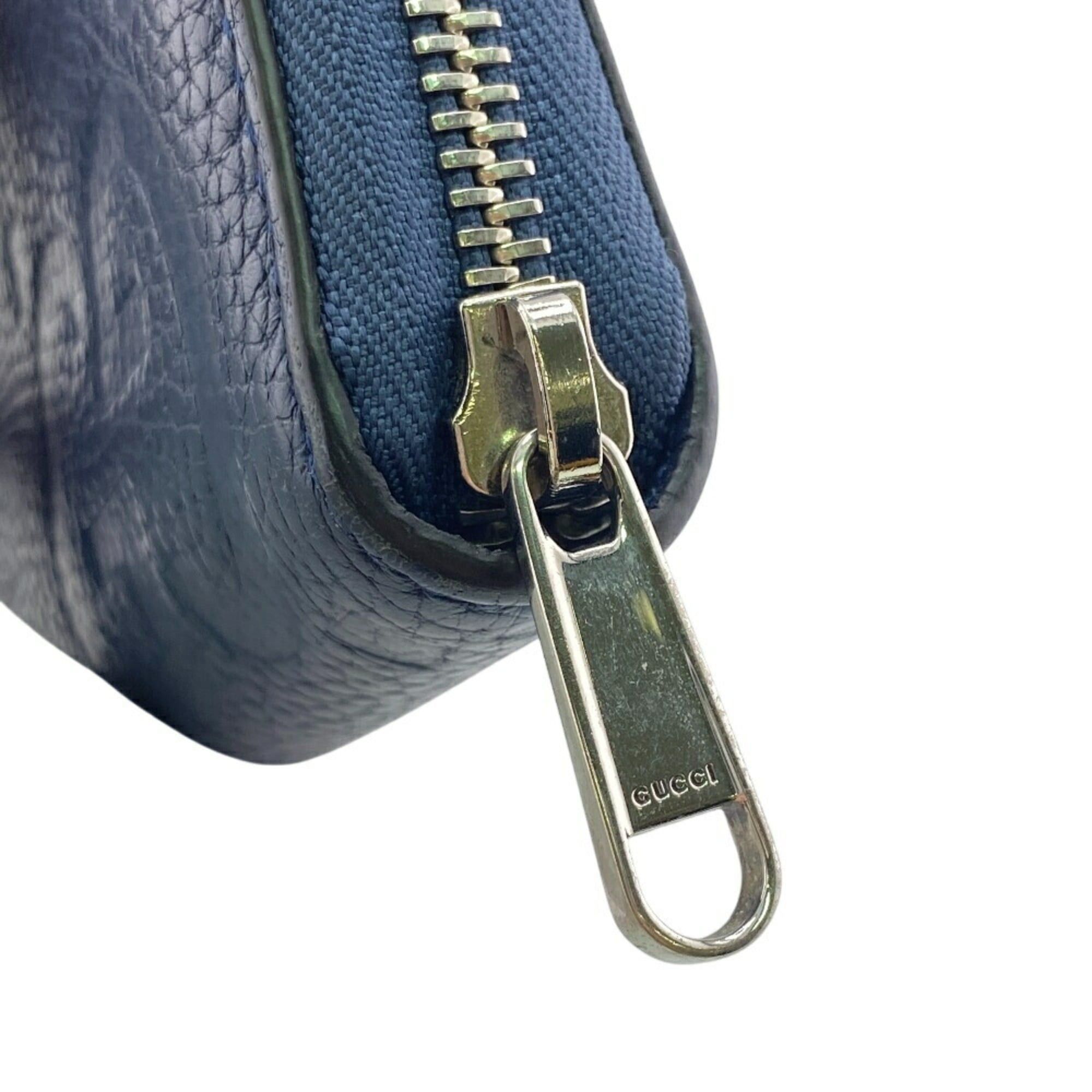 Gucci GUCCI 739484 Round Zip Wallet Jumbo GG Long Navy Unisex Size ONE SIZE - 6 Thumbnail