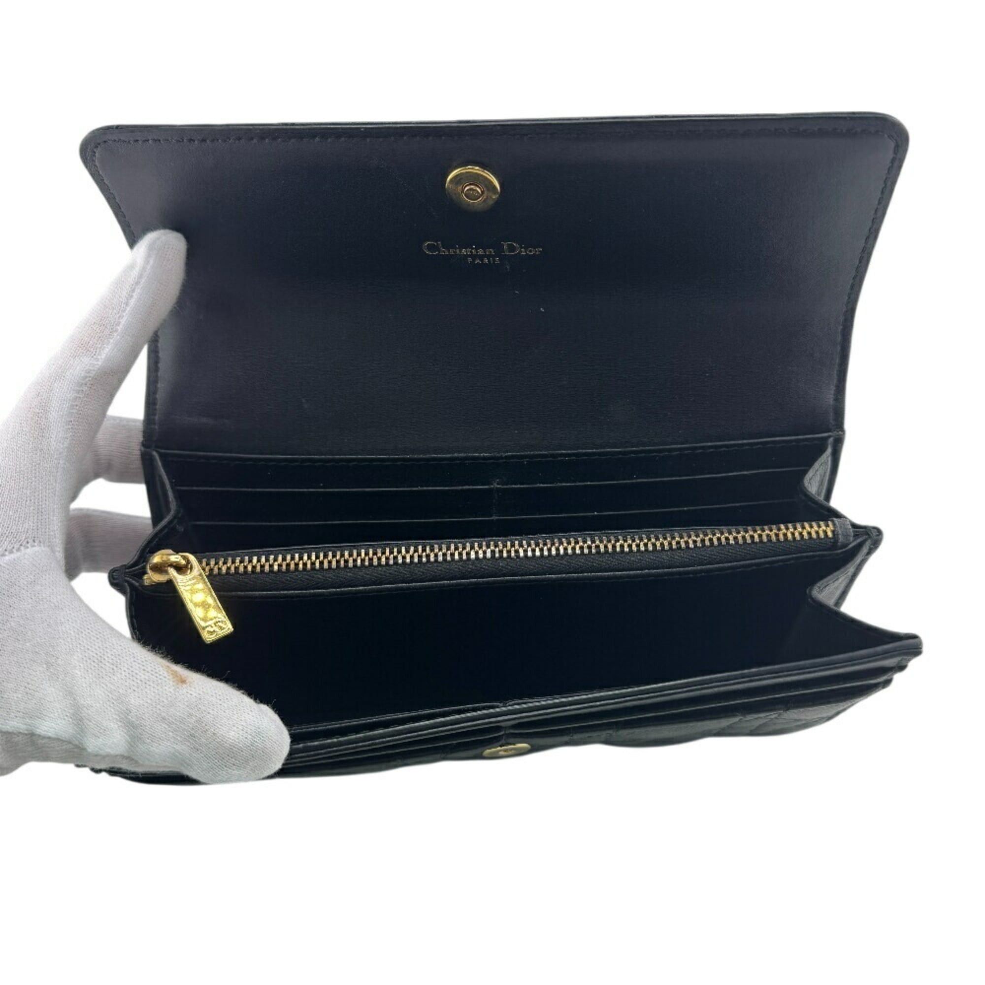 Dior Christian Dior Dior Lady Cannage Long Wallet, Black, Women's Size ONE SIZE - 8 Thumbnail