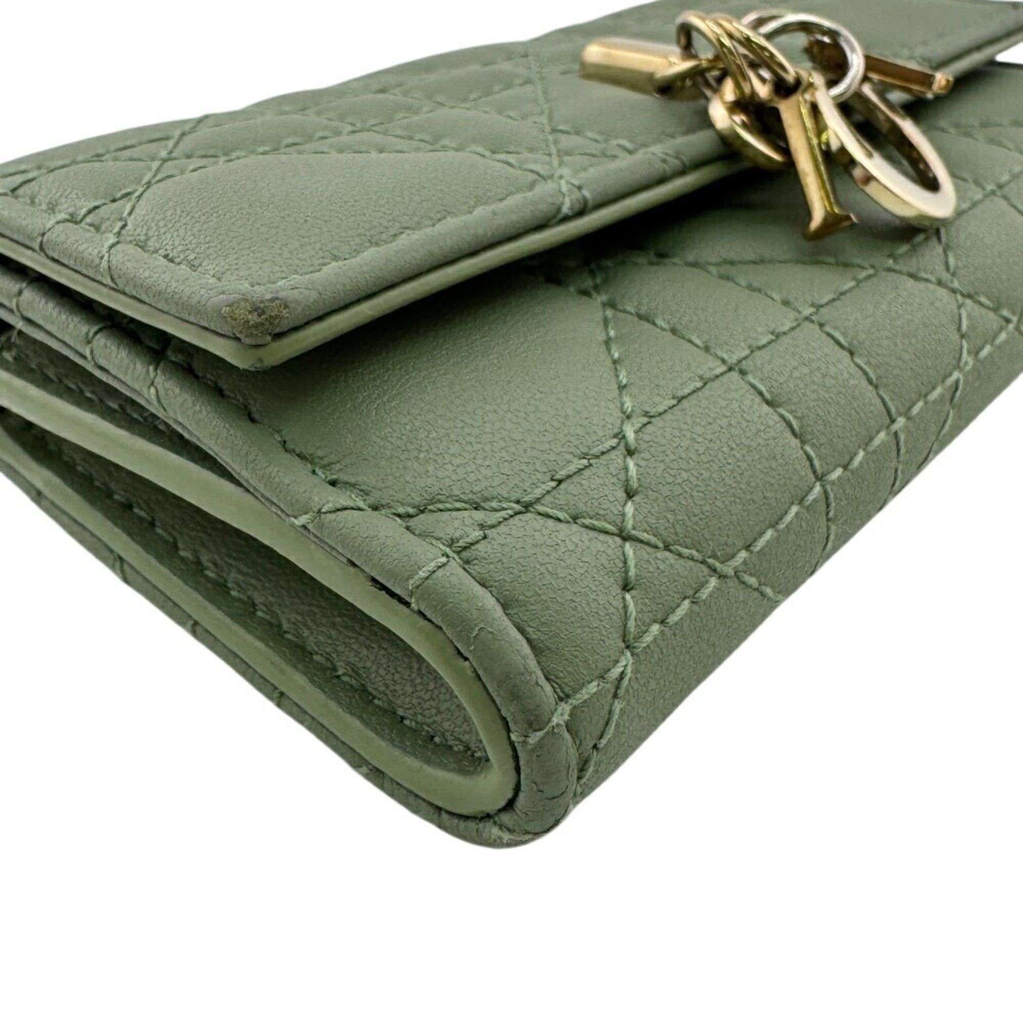 Dior Christian Dior Dior Glycine Wallet, Lady Cannage Bifold Green, Women's Size ONE SIZE - 5 Thumbnail
