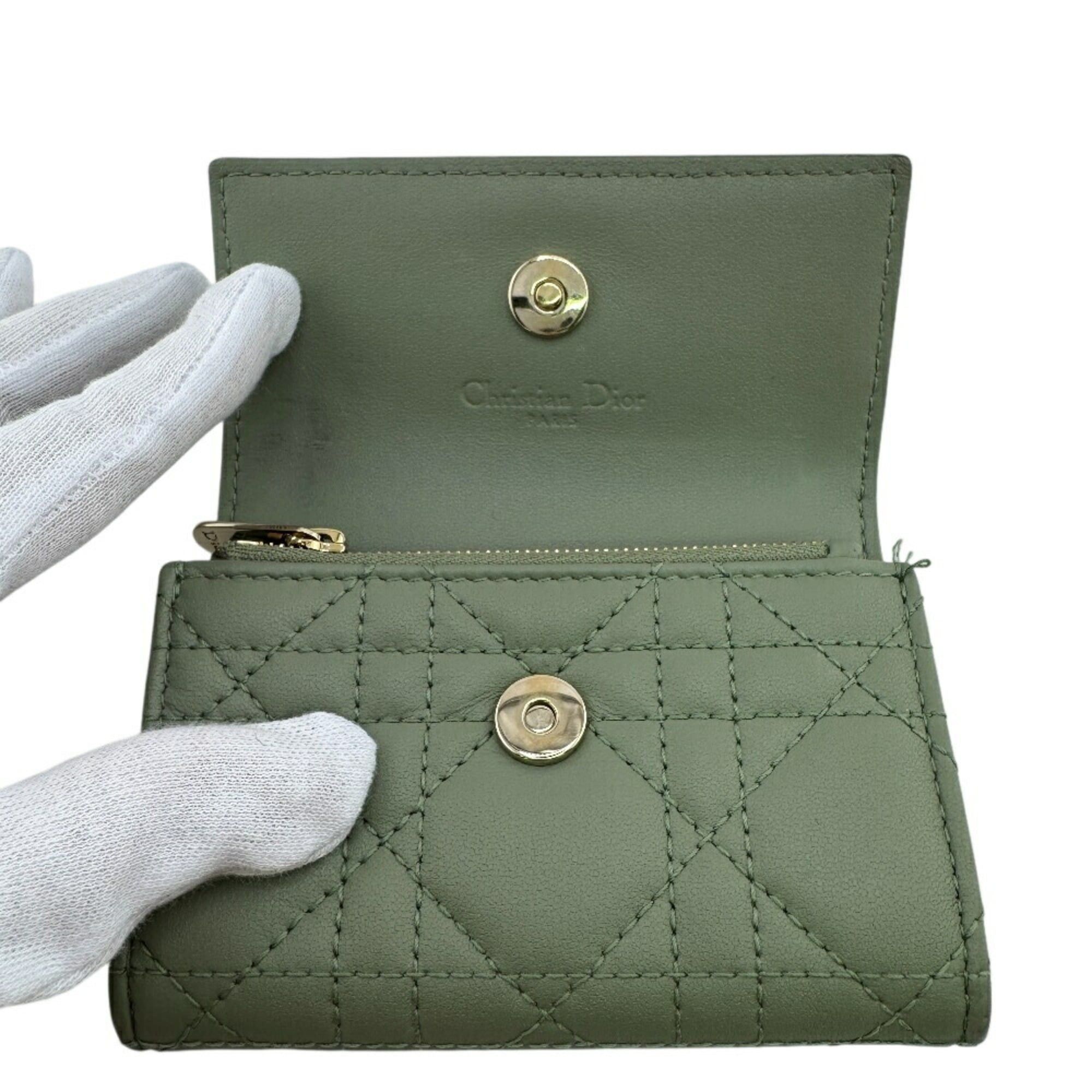 Dior Christian Dior Dior Glycine Wallet, Lady Cannage Bifold Green, Women's Size ONE SIZE - 7 Thumbnail