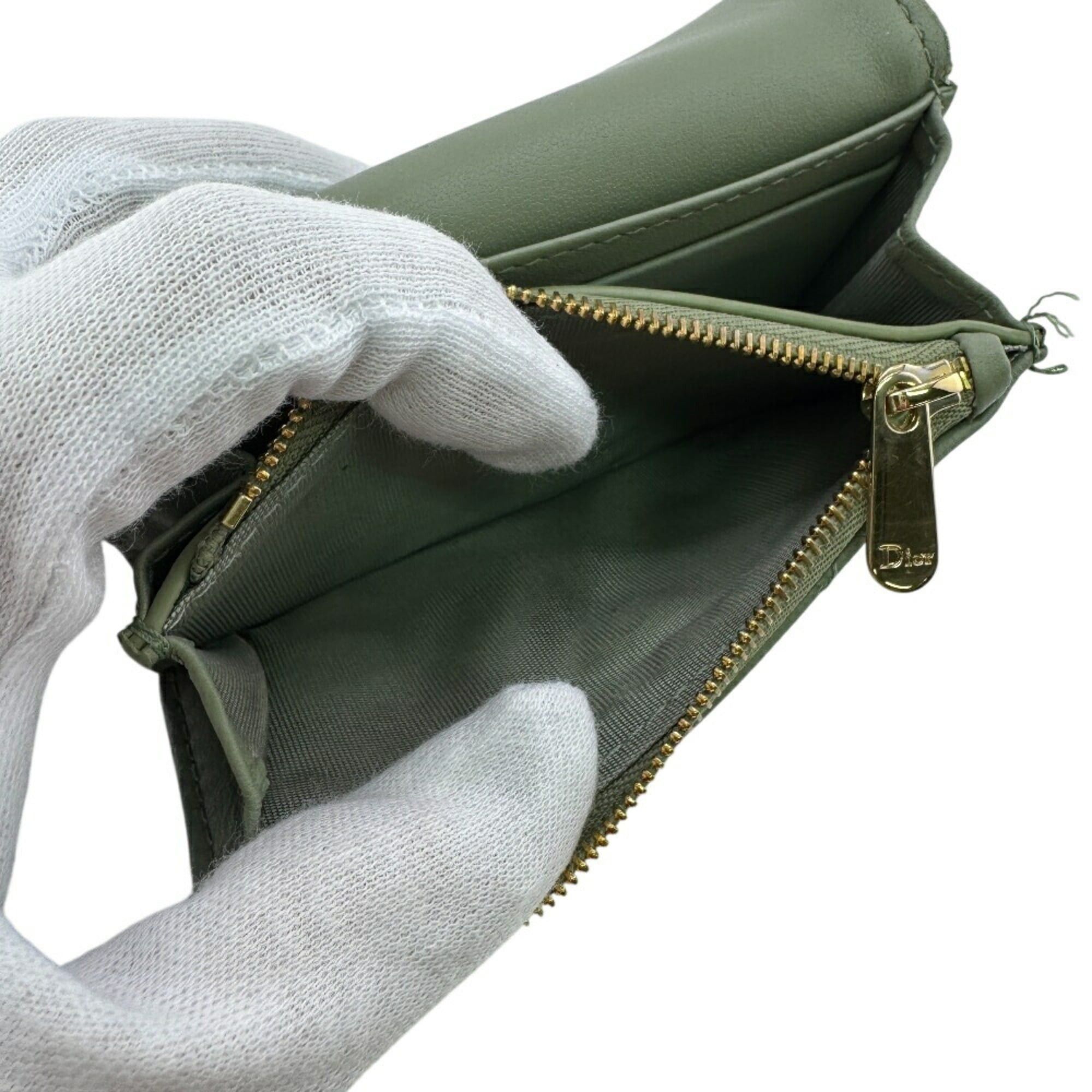 Dior Christian Dior Dior Glycine Wallet, Lady Cannage Bifold Green, Women's Size ONE SIZE - 9 Thumbnail
