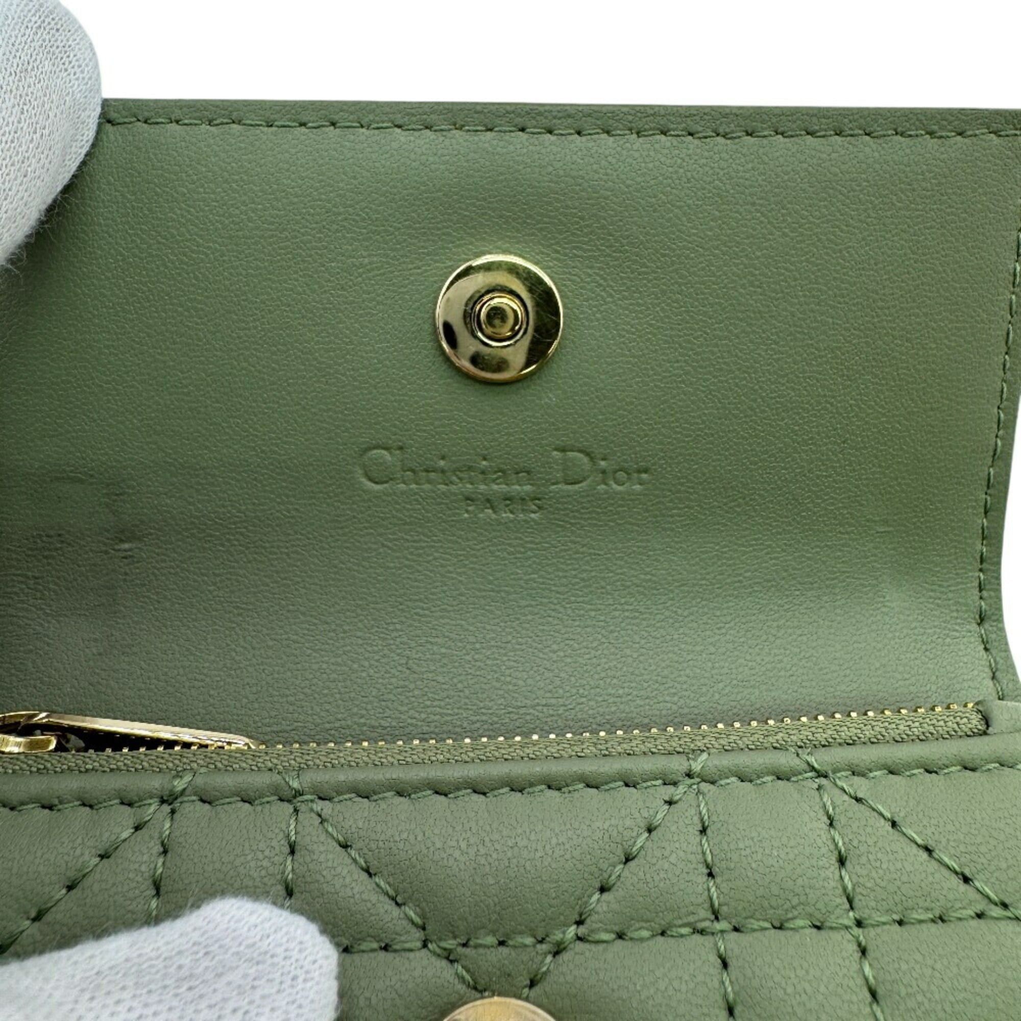 Dior Christian Dior Dior Glycine Wallet, Lady Cannage Bifold Green, Women's Size ONE SIZE - 10 Thumbnail
