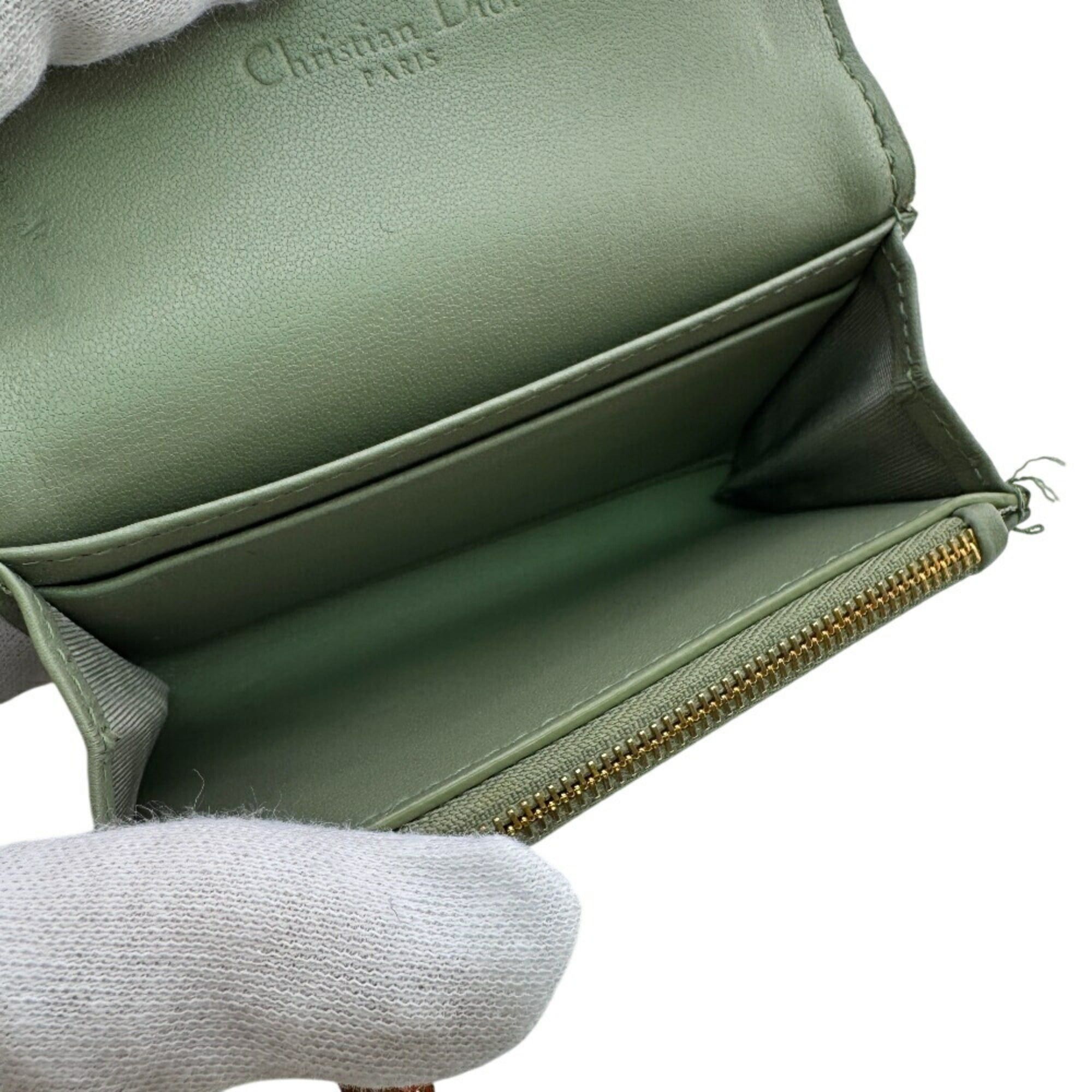 Dior Christian Dior Dior Glycine Wallet, Lady Cannage Bifold Green, Women's Size ONE SIZE - 8 Thumbnail