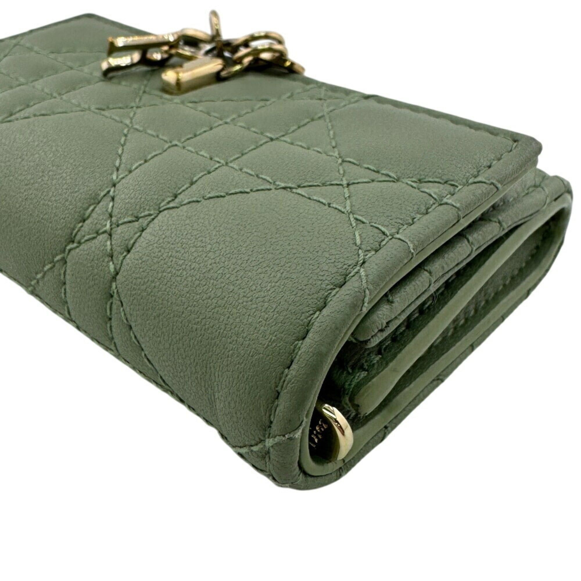 Dior Christian Dior Dior Glycine Wallet, Lady Cannage Bifold Green, Women's Size ONE SIZE - 6 Thumbnail