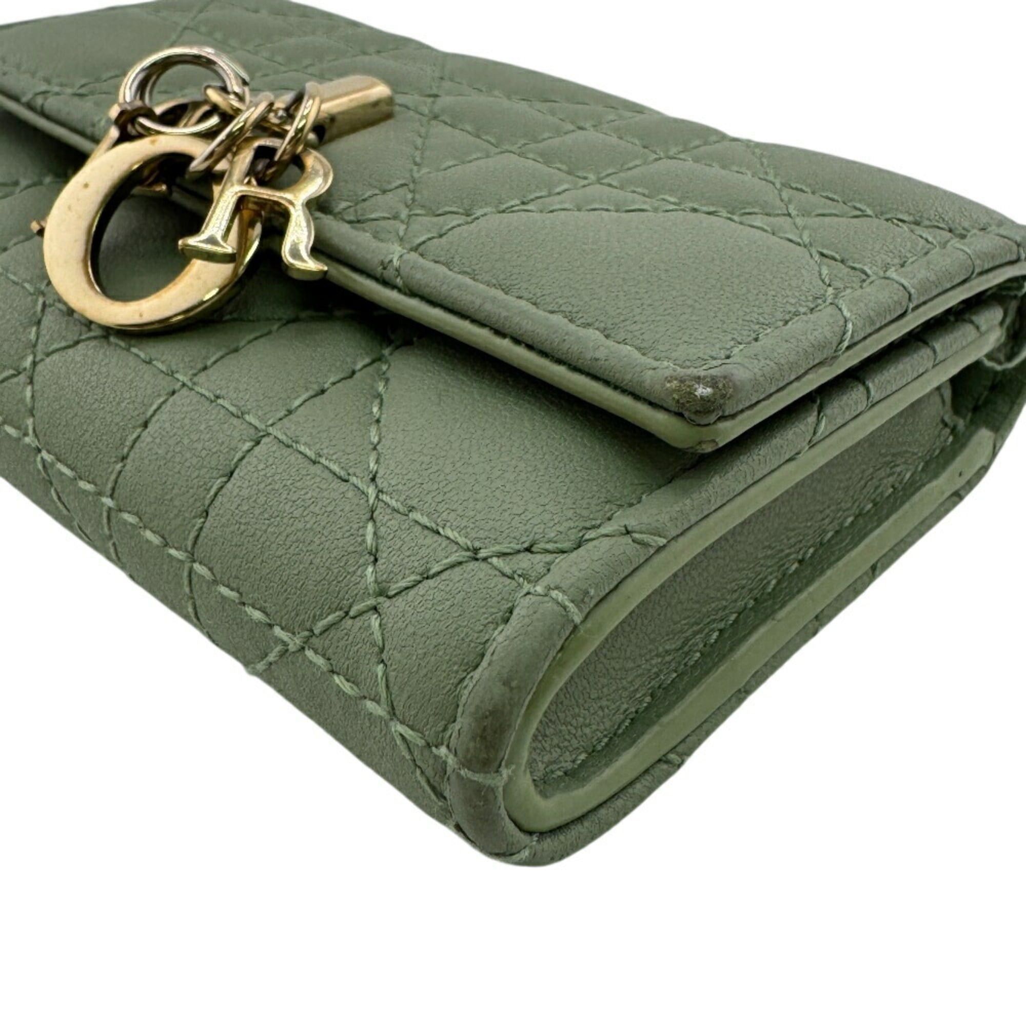 Dior Christian Dior Dior Glycine Wallet, Lady Cannage Bifold Green, Women's Size ONE SIZE - 4 Thumbnail