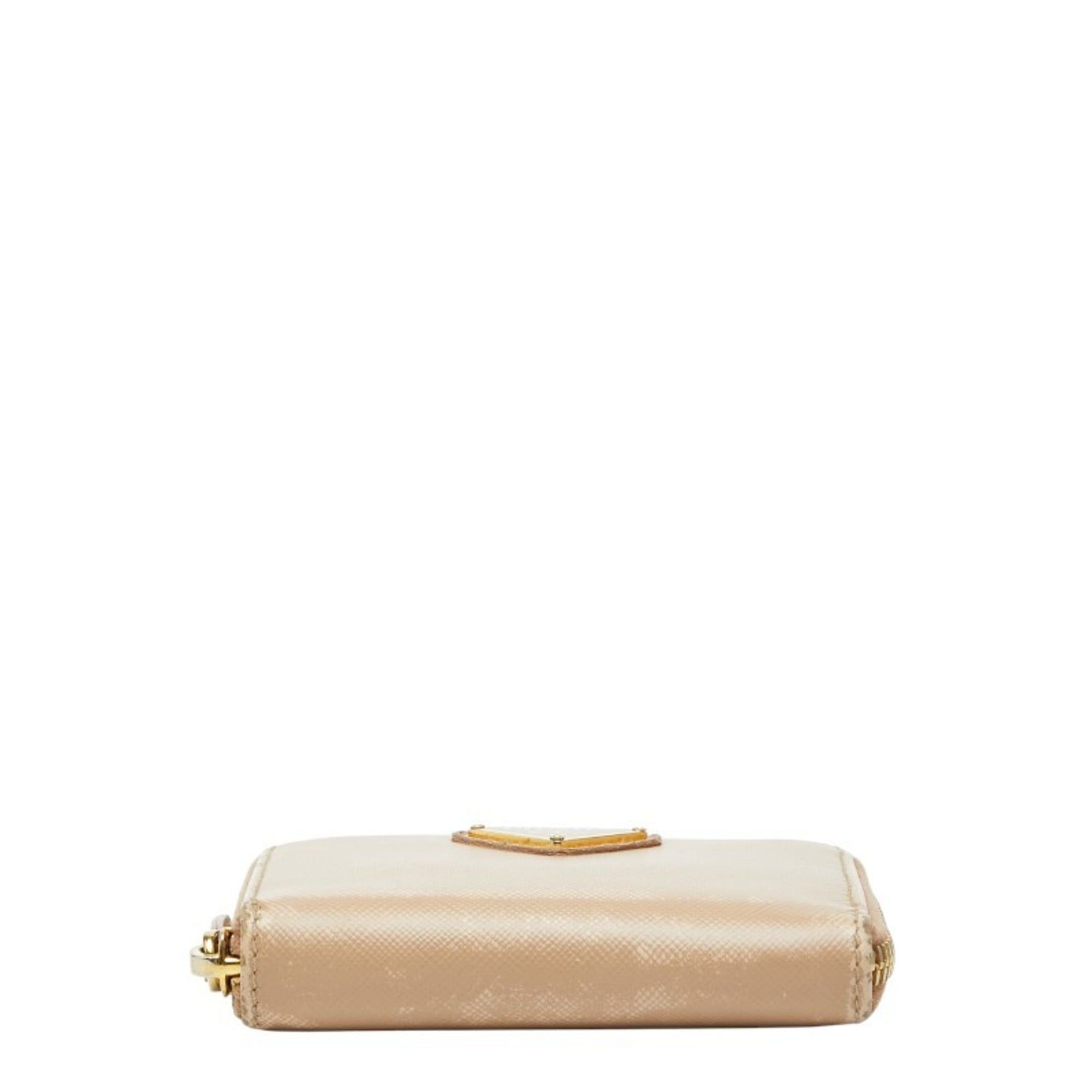 Prada Prada Triangle Logo Plate Wallet/Coin Case, Business Card Case/Card Coin Purse 1M0268, Beige Saffiano Leather, Women's, PRADA Size ONE SIZE - 3 Thumbnail