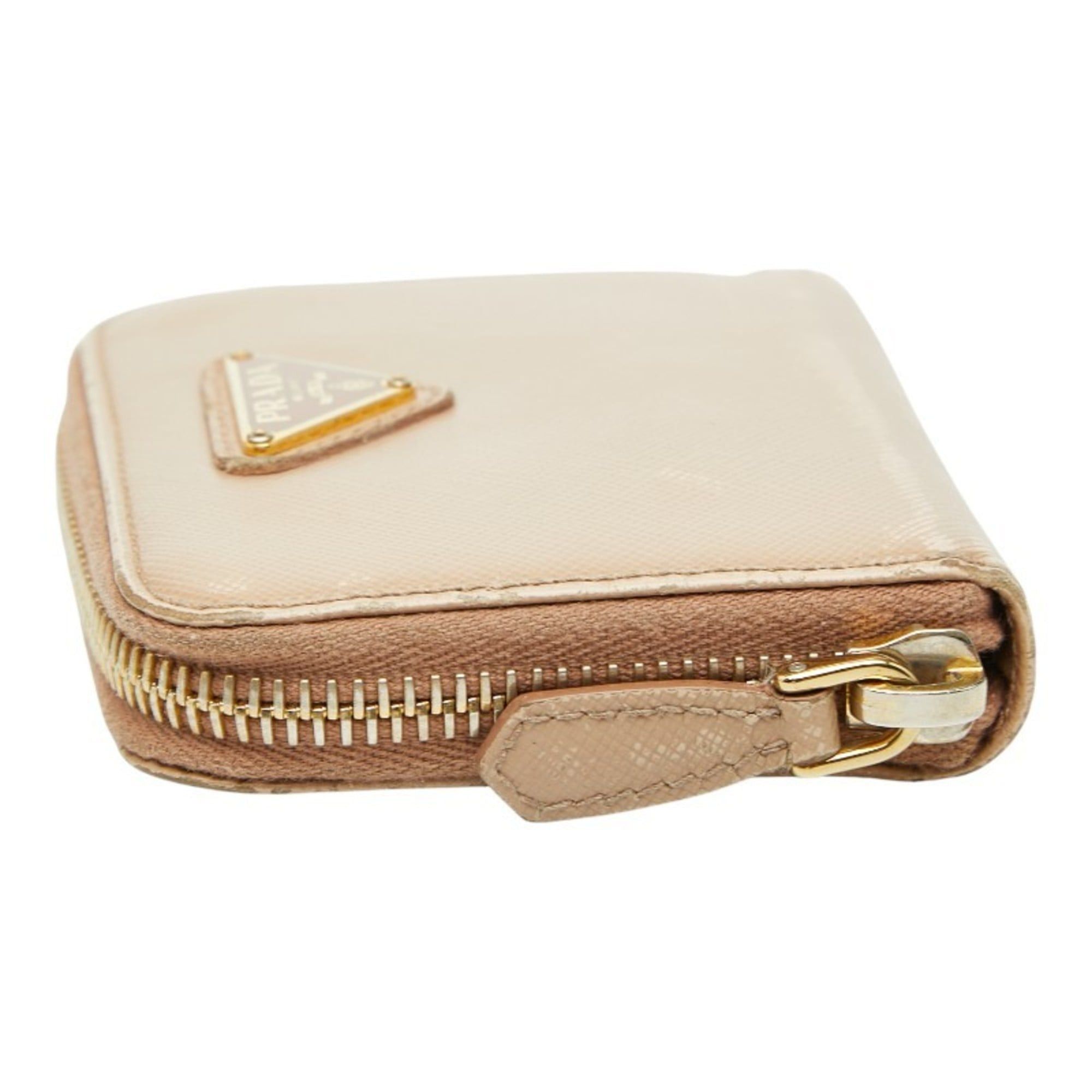 Prada Prada Triangle Logo Plate Wallet/Coin Case, Business Card Case/Card Coin Purse 1M0268, Beige Saffiano Leather, Women's, PRADA Size ONE SIZE - 5 Thumbnail
