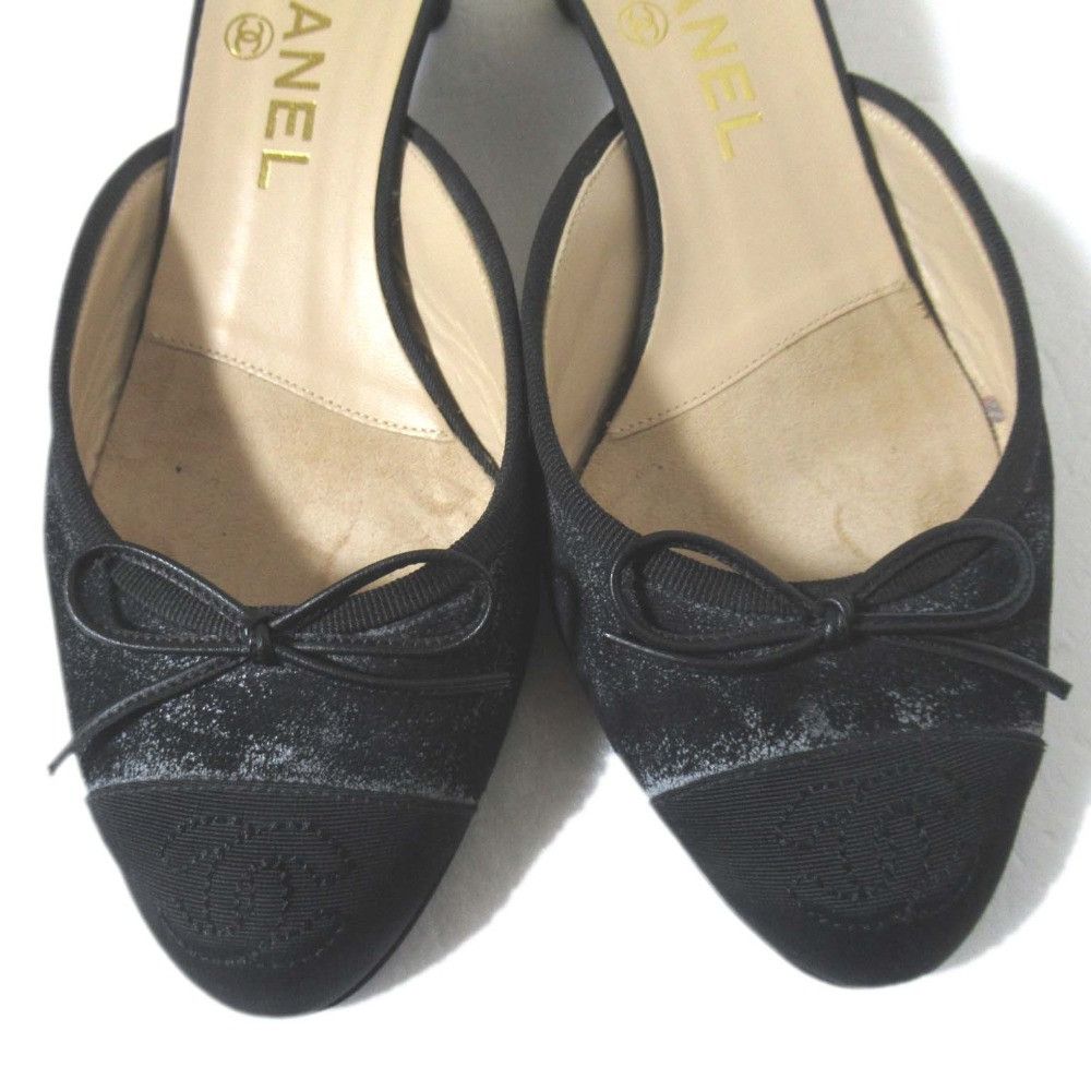Chanel Chanel Coco Mark Ribbon Mule Sandals Leather Shoes DUTY 