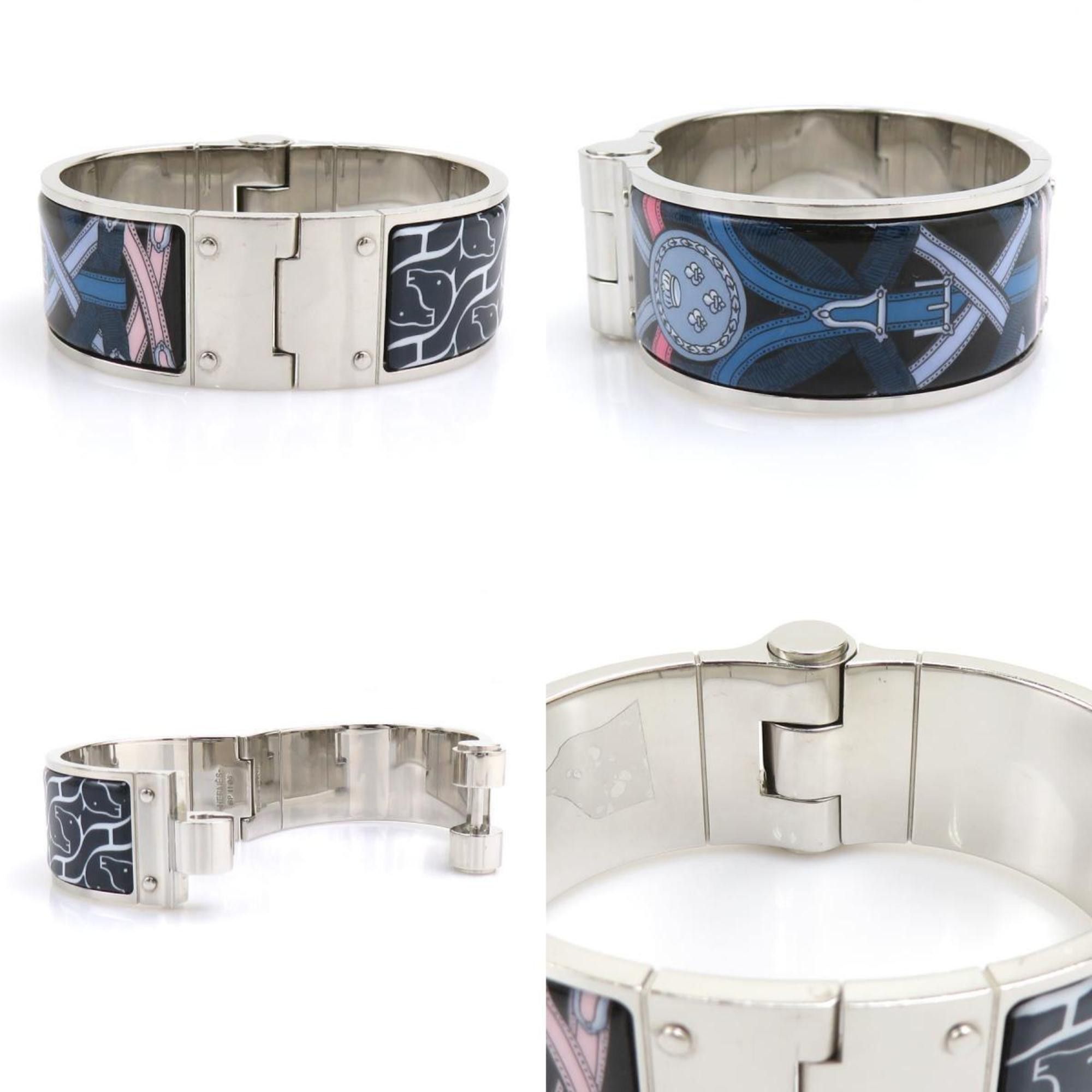 Hermes Hermes Hermès Charnière Bangle Bracelet in Metal/Enamel, Silver/Multicolor, Women's, e61417a Size ONE SIZE - 3 Thumbnail