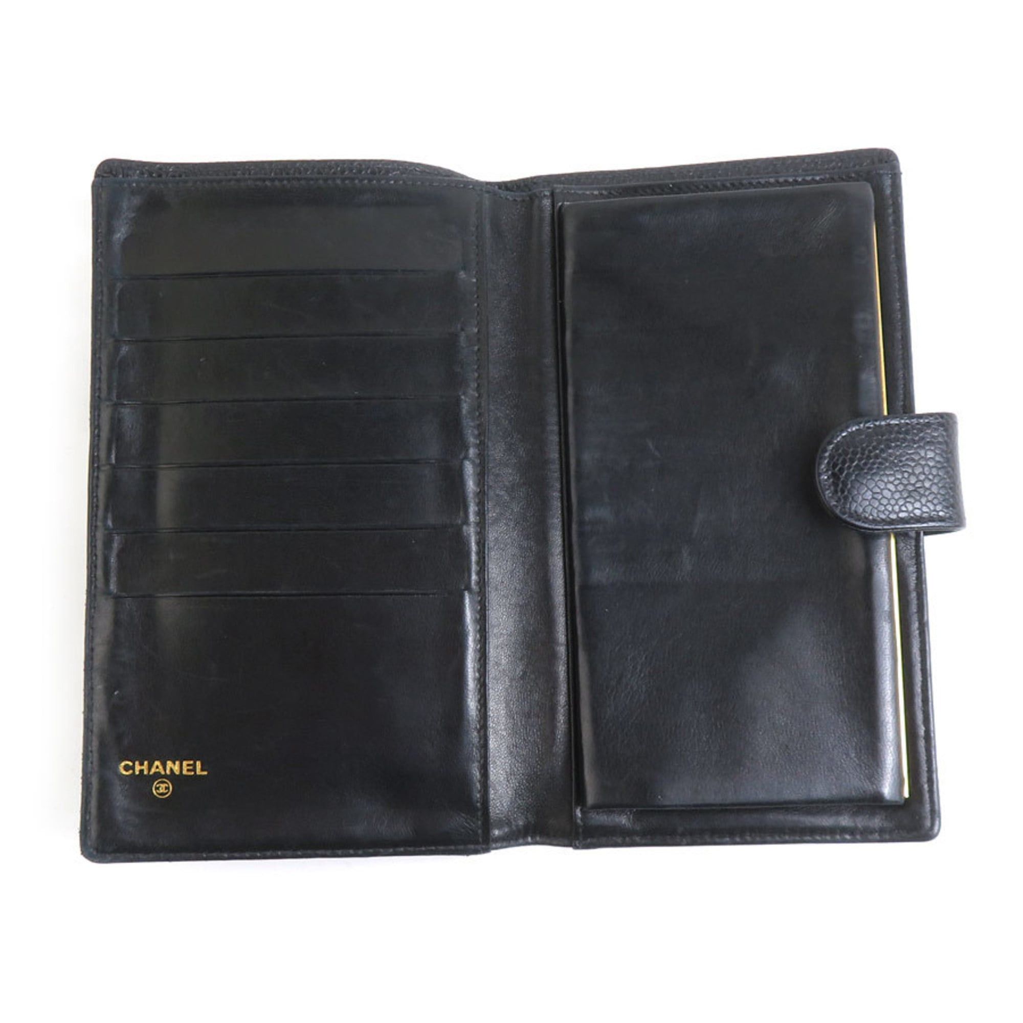 Chanel CHANEL Bifold Wallet in Caviar Leather, Black and Gold, Women's, e61404a Size ONE SIZE - 3 Thumbnail