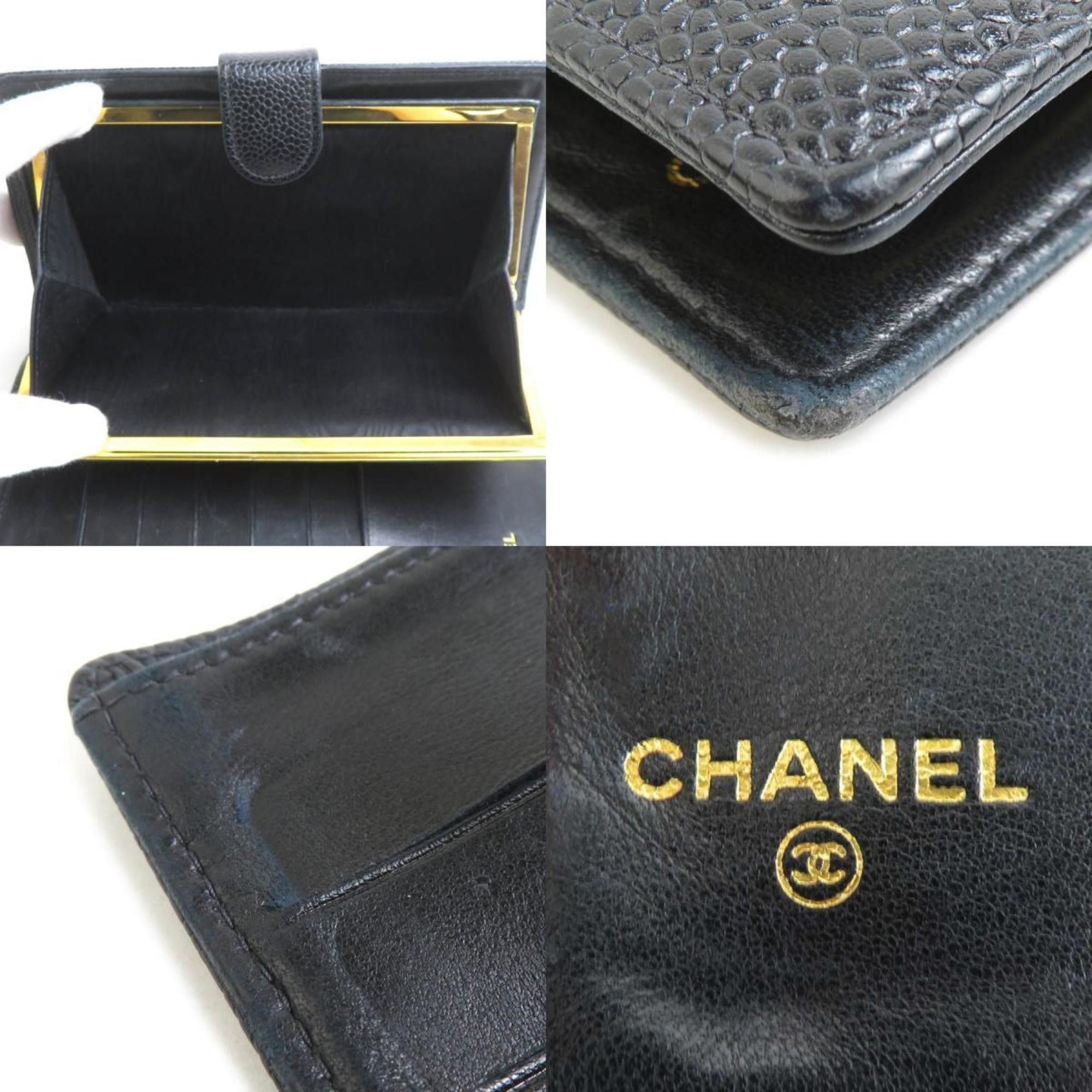 Chanel CHANEL Bifold Wallet in Caviar Leather, Black and Gold, Women's, e61404a Size ONE SIZE - 4 Thumbnail