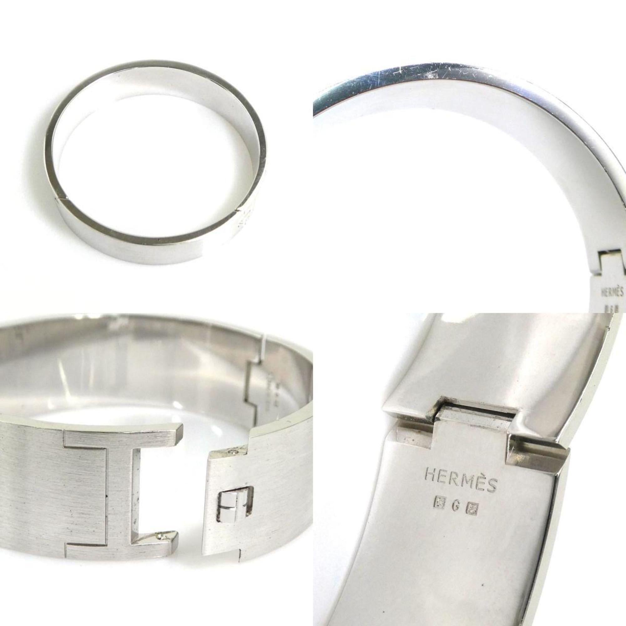 Hermes Hermes Hermès Bangle Bracelet, Metal/Enamel, Silver/Reddish Brown/Black, Women's, e61398a Size ONE SIZE - 5 Thumbnail