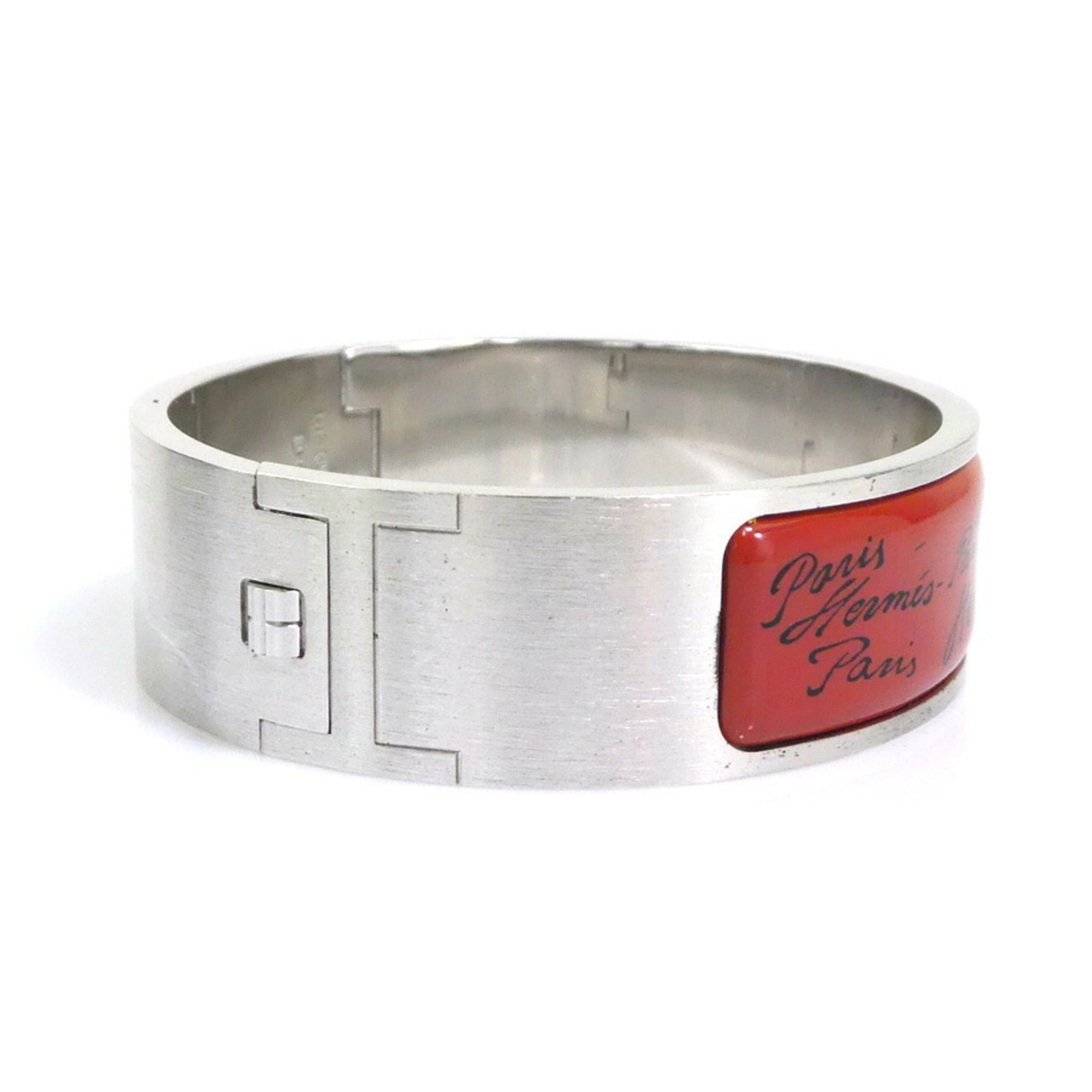 Hermes Hermes Hermès Bangle Bracelet, Metal/Enamel, Silver/Reddish Brown/Black, Women's, e61398a Size ONE SIZE - 2 Thumbnail