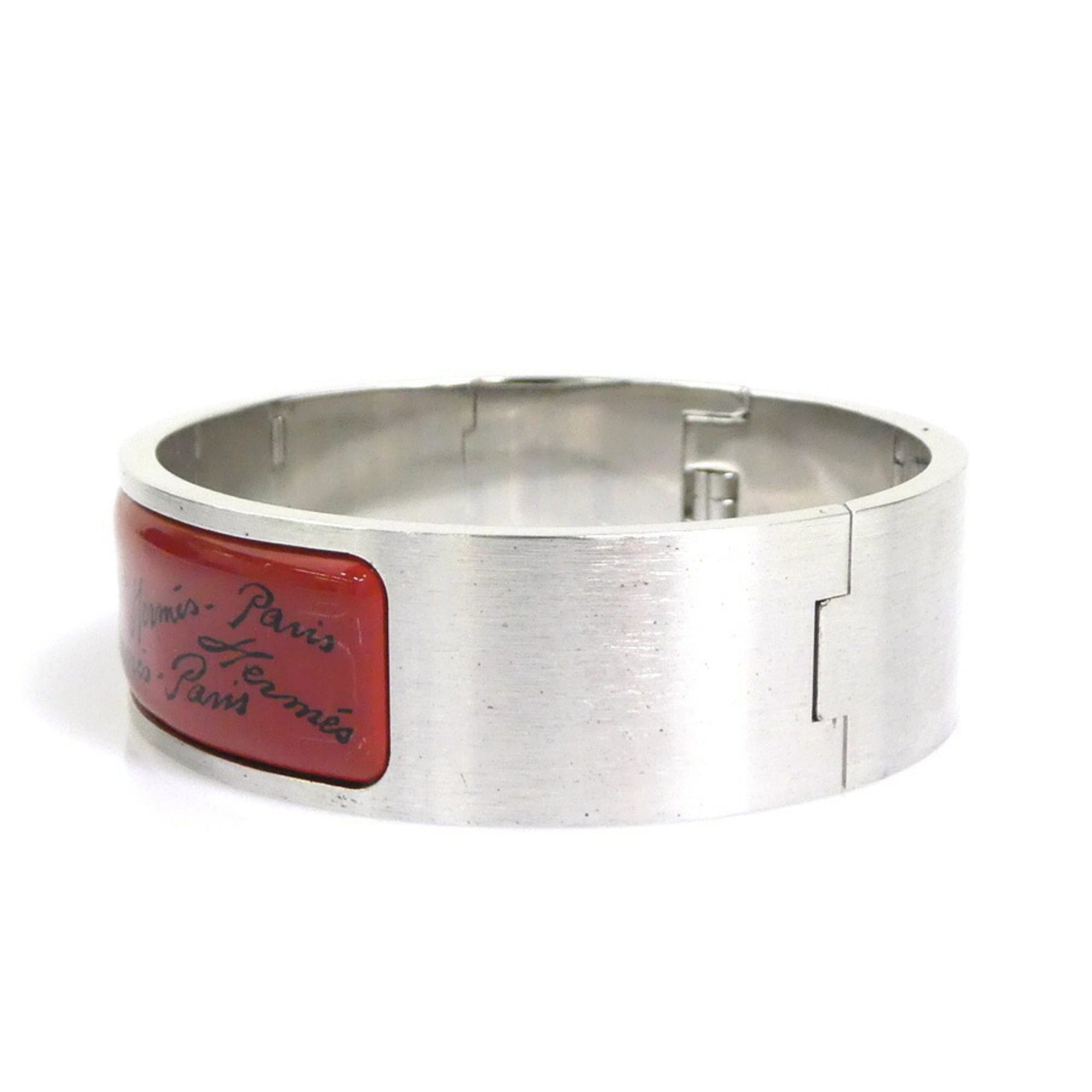 Hermes Hermes Hermès Bangle Bracelet, Metal/Enamel, Silver/Reddish Brown/Black, Women's, e61398a Size ONE SIZE - 4 Thumbnail