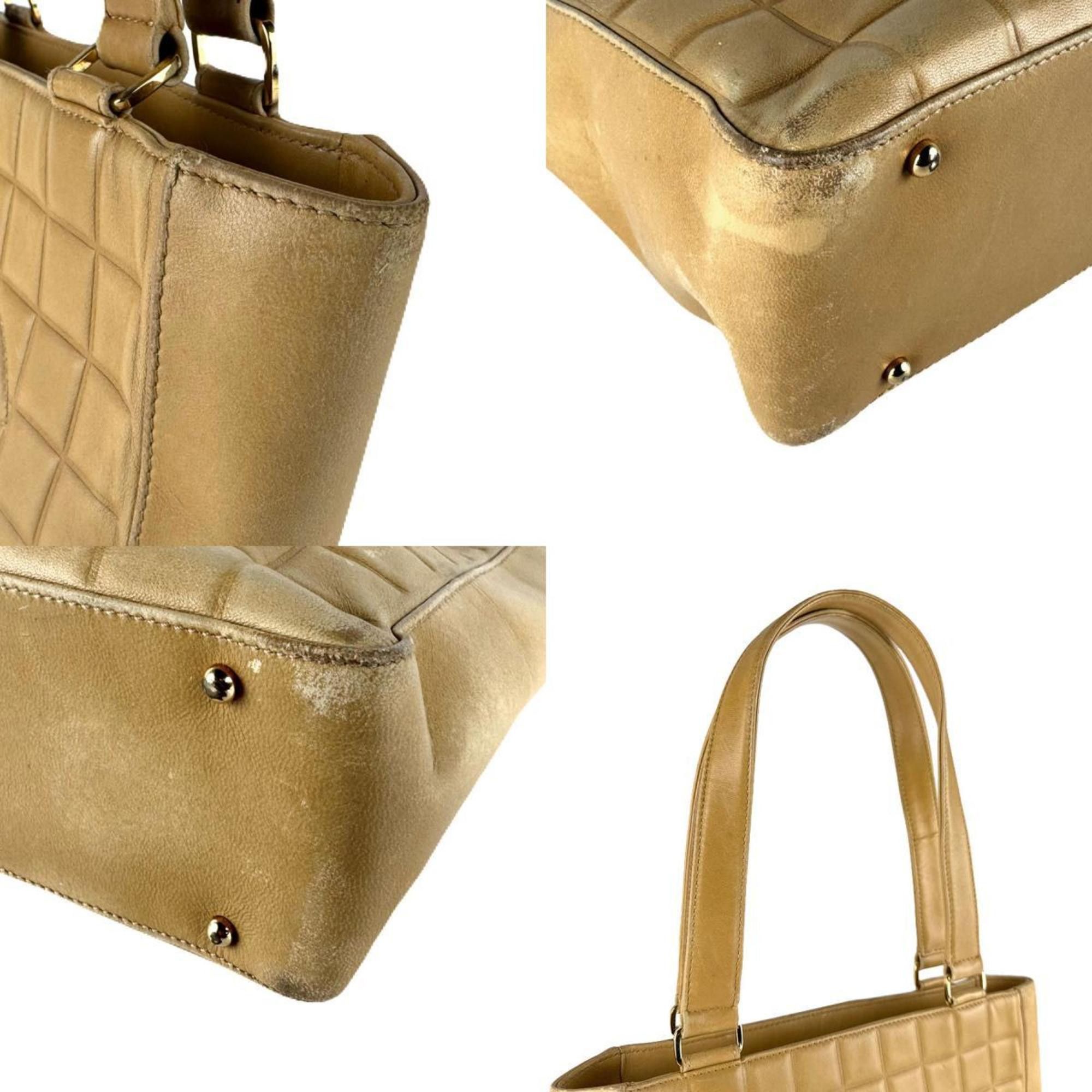 CHANEL Chocobar Leather Handbag, Beige, Women's, z8521