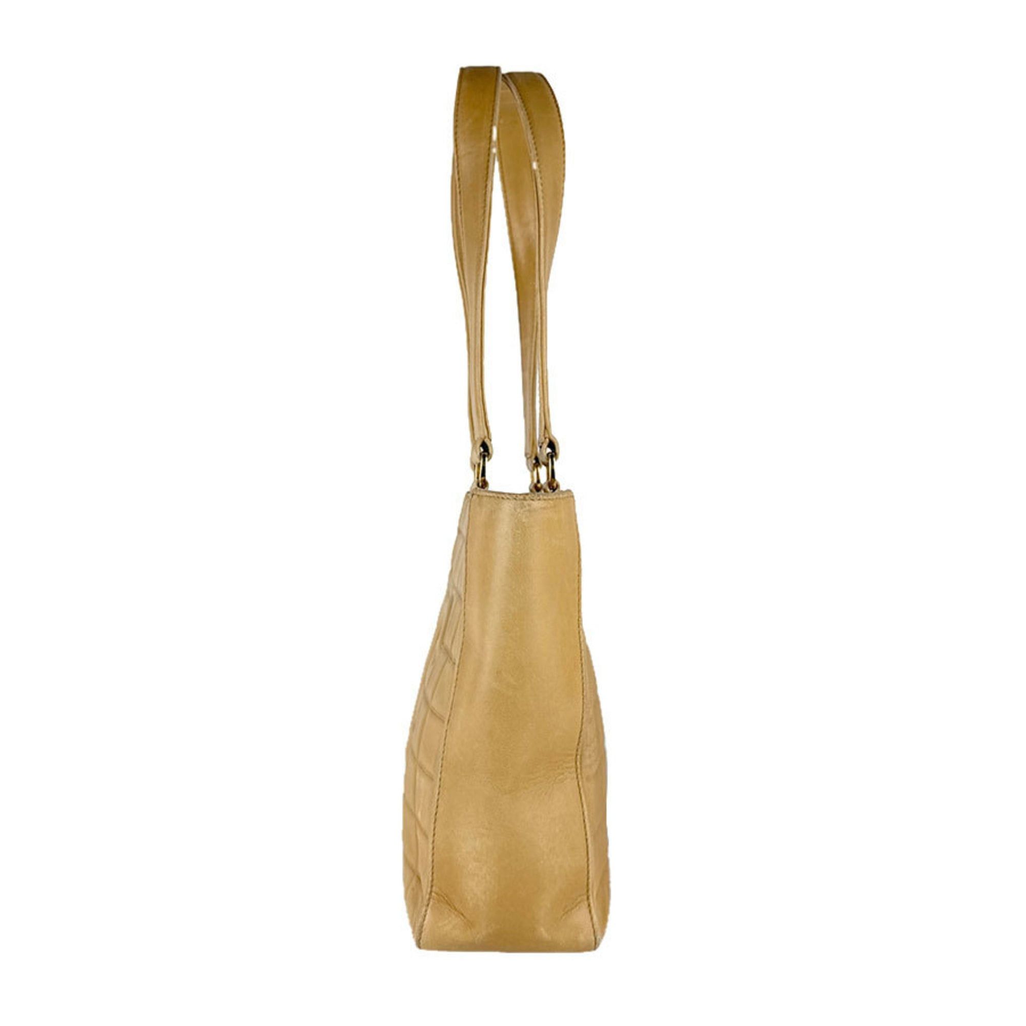 CHANEL Chocobar Leather Handbag, Beige, Women's, z8521