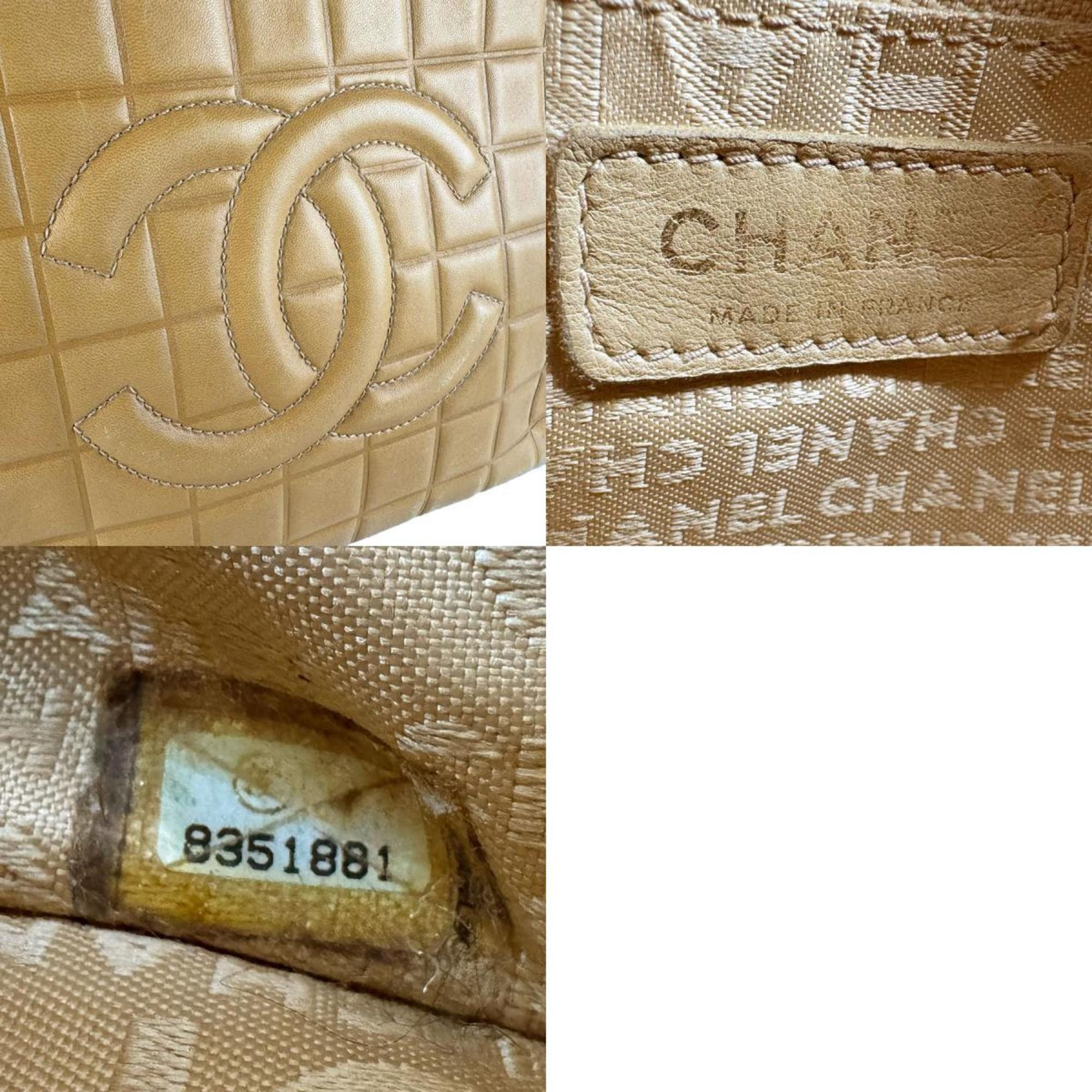 CHANEL Chocobar Leather Handbag, Beige, Women's, z8521