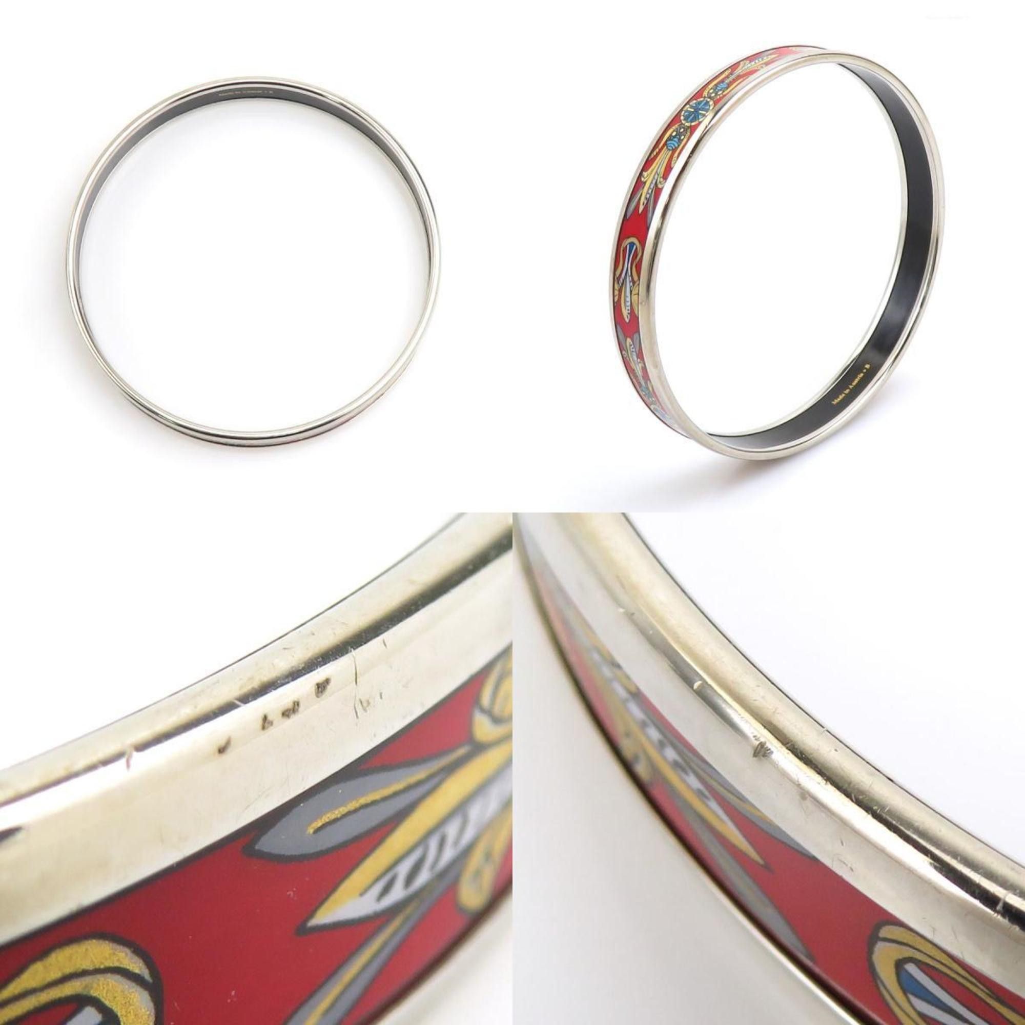 Hermes Hermès HERMES bangle bracelet in enamel, silver, red, and multicolor, women's, e61416a Size ONE SIZE - 4 Thumbnail