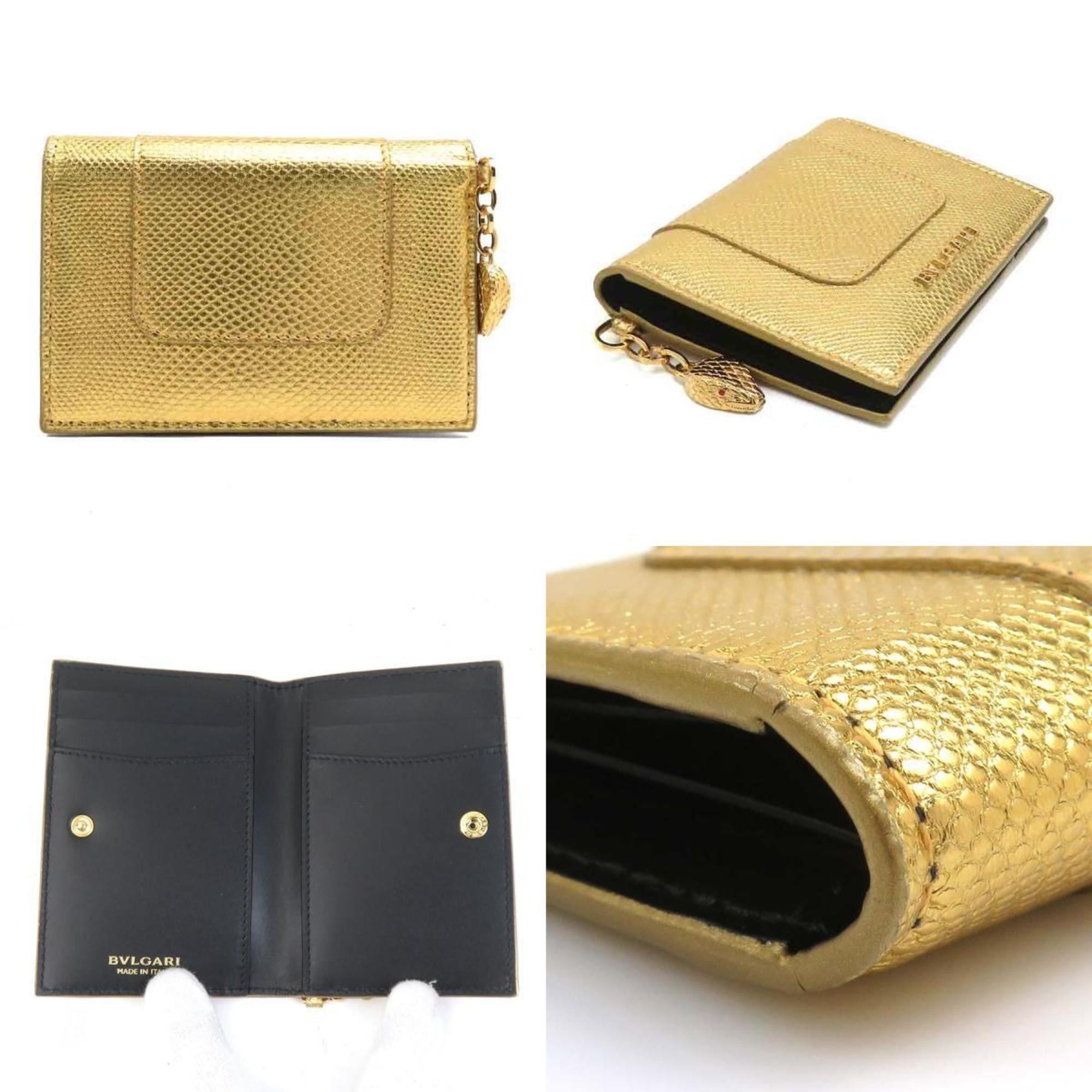 Bvlgari BVLGARI Serpenti Business Card Case, Embossed Leather/Metal, Gold, Unisex, e61384j Size ONE SIZE - 3 Thumbnail