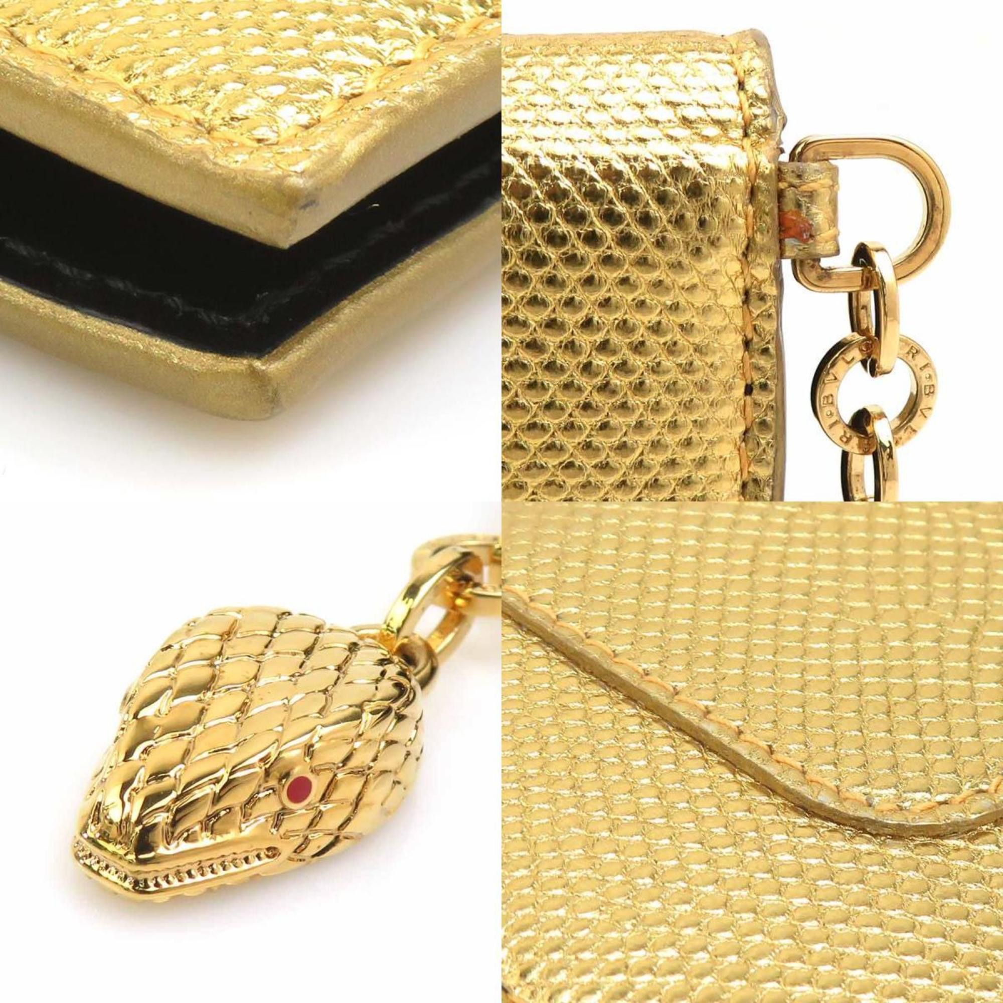 Bvlgari BVLGARI Serpenti Business Card Case, Embossed Leather/Metal, Gold, Unisex, e61384j Size ONE SIZE - 4 Thumbnail