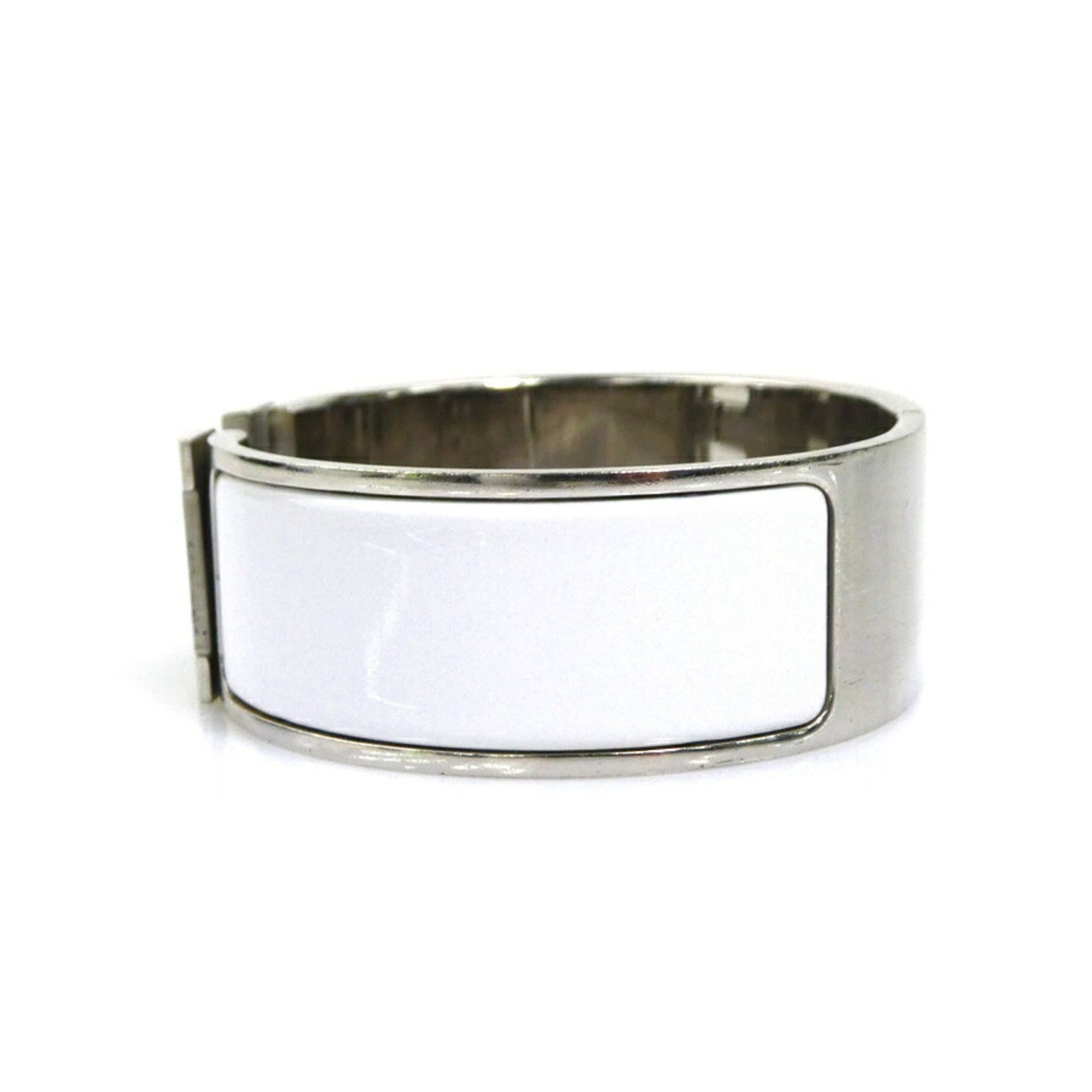 Hermes Hermes Hermès Click Clack Bangle Bracelet in Metal/Enamel, Silver/White, Women's, e61397i Size ONE SIZE - 4 Thumbnail