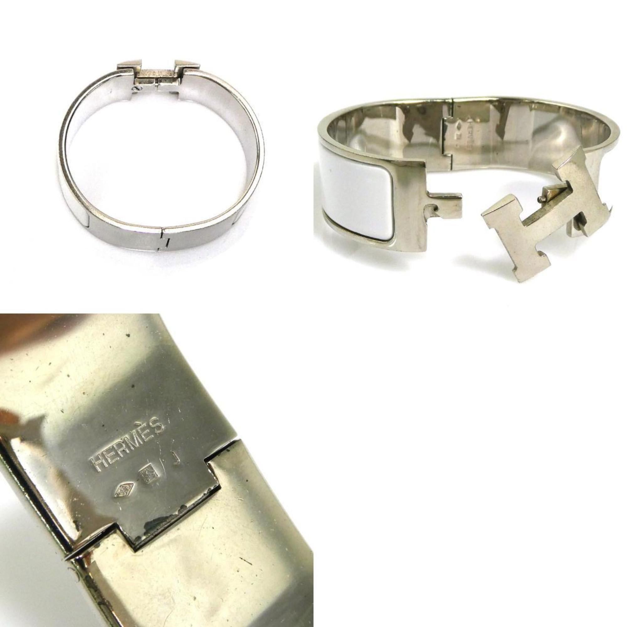 Hermes Hermes Hermès Click Clack Bangle Bracelet in Metal/Enamel, Silver/White, Women's, e61397i Size ONE SIZE - 5 Thumbnail