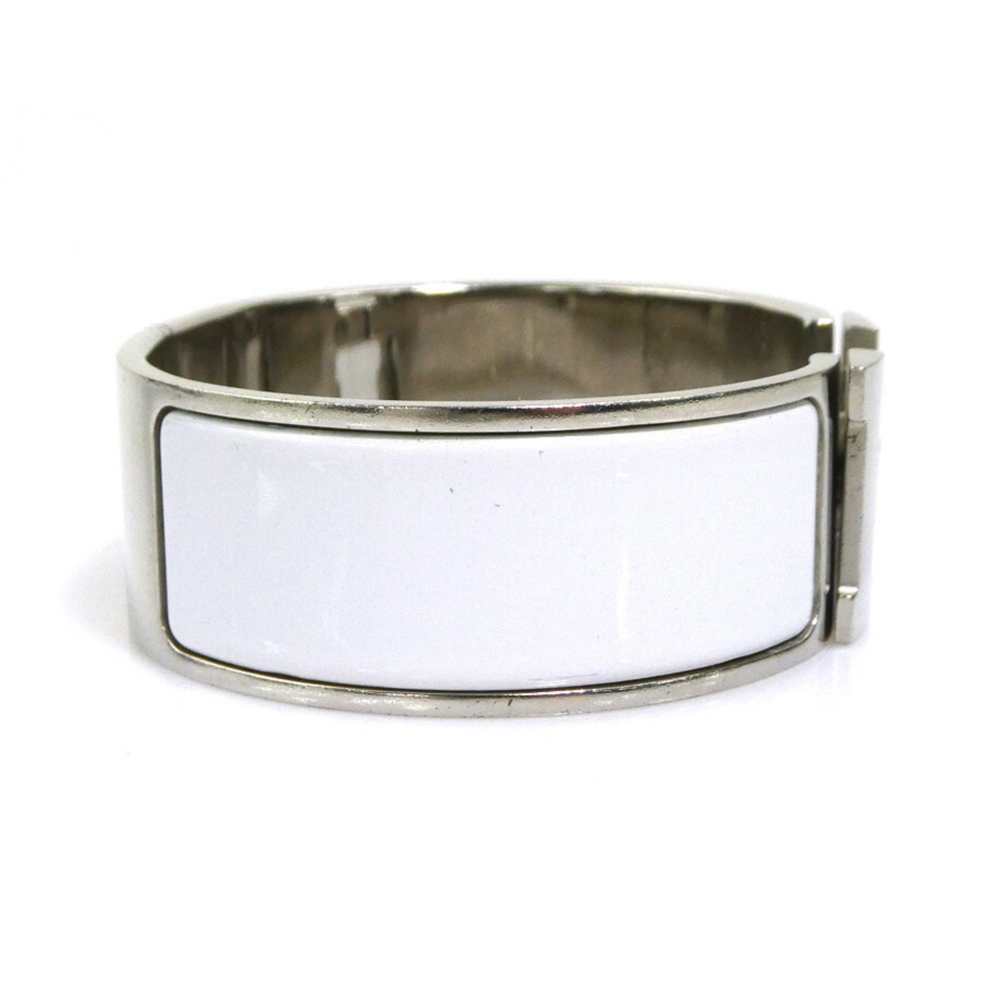 Hermes Hermes Hermès Click Clack Bangle Bracelet in Metal/Enamel, Silver/White, Women's, e61397i Size ONE SIZE - 2 Thumbnail