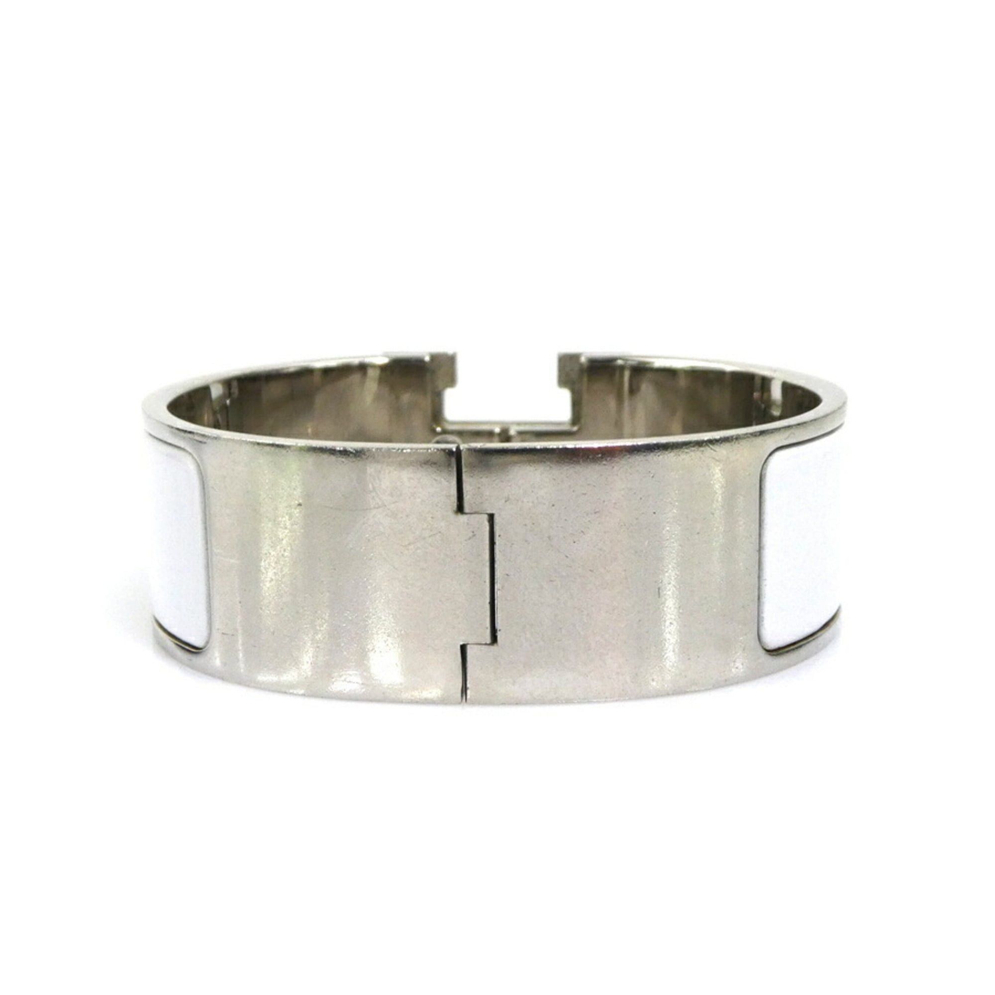 Hermes Hermes Hermès Click Clack Bangle Bracelet in Metal/Enamel, Silver/White, Women's, e61397i Size ONE SIZE - 3 Thumbnail