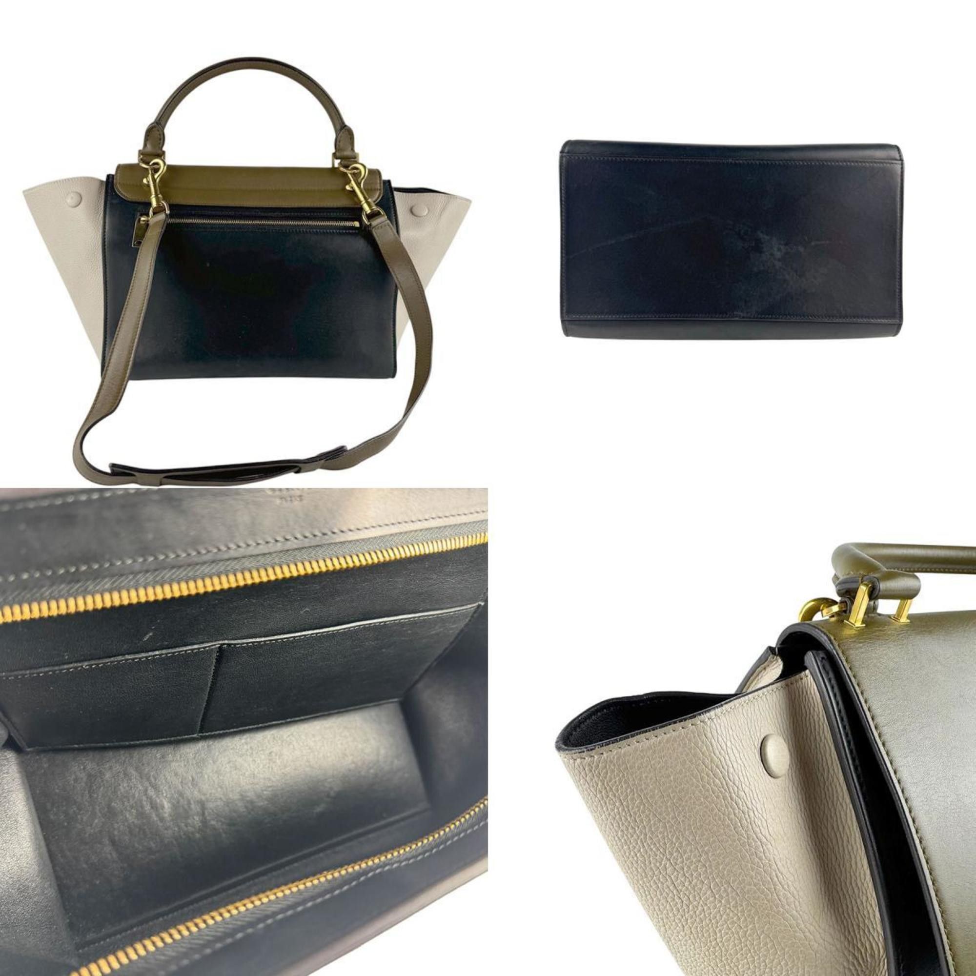 Celine Celine Women's Trapeze Leather Shoulder Bag in Khaki, Black, and Light Beige (Z8485) Size ONE SIZE - 3 Thumbnail