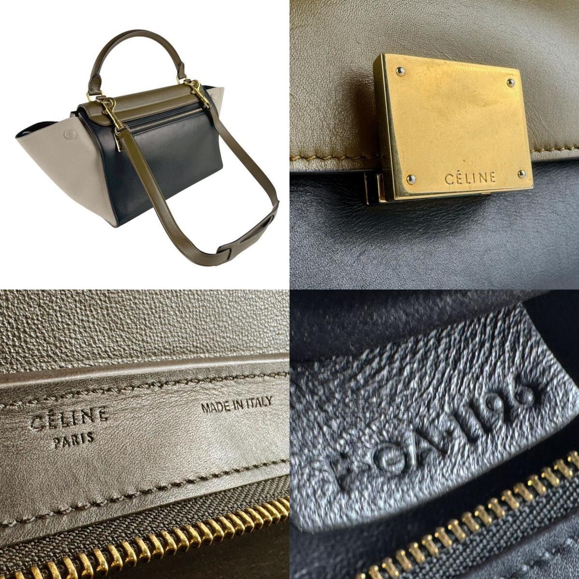 Celine Celine Women's Trapeze Leather Shoulder Bag in Khaki, Black, and Light Beige (Z8485) Size ONE SIZE - 5 Thumbnail