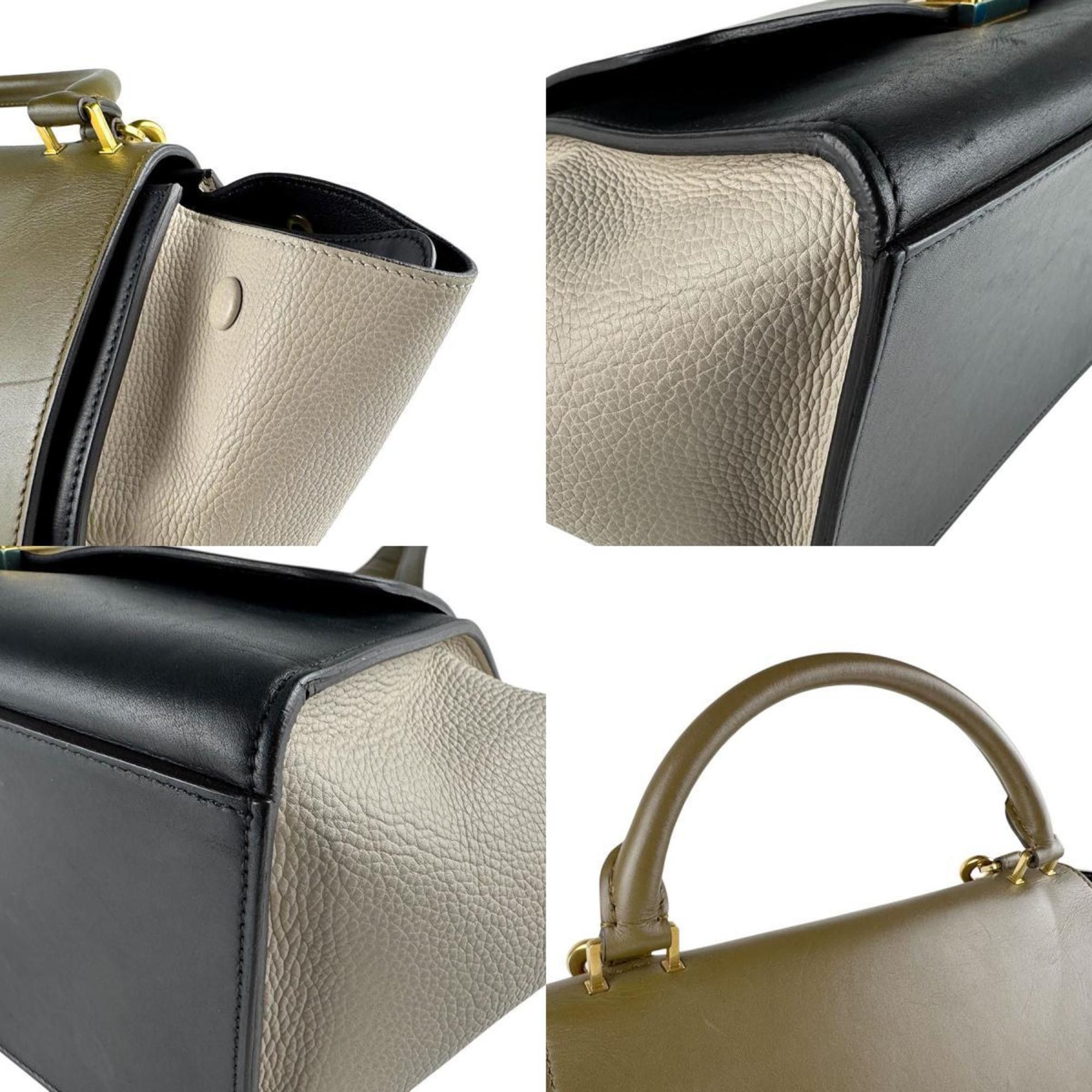 Celine Celine Women's Trapeze Leather Shoulder Bag in Khaki, Black, and Light Beige (Z8485) Size ONE SIZE - 4 Thumbnail