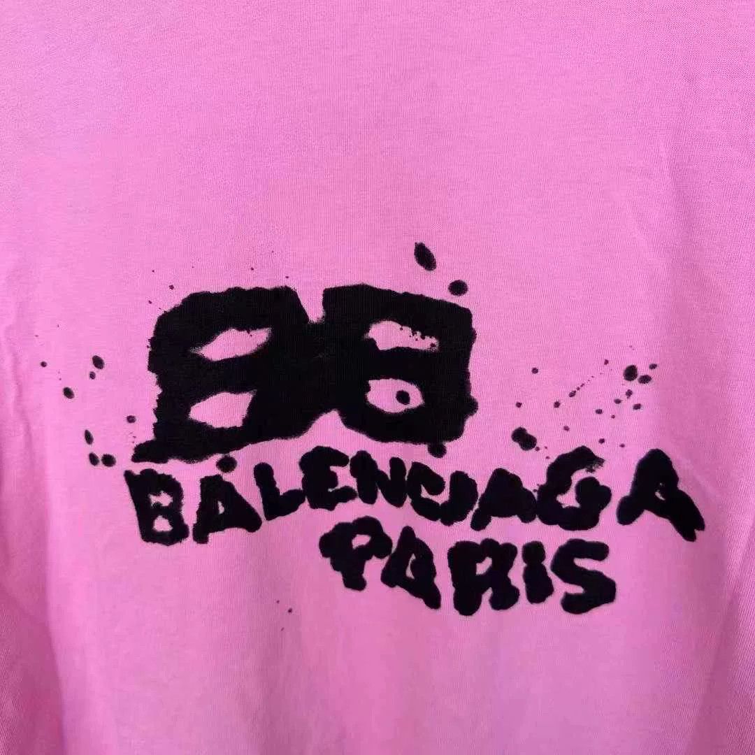 Balenciaga Balenciaga Pink Double B Graffiti T-shirt Size L / US 10 / IT 46 - 3 Thumbnail