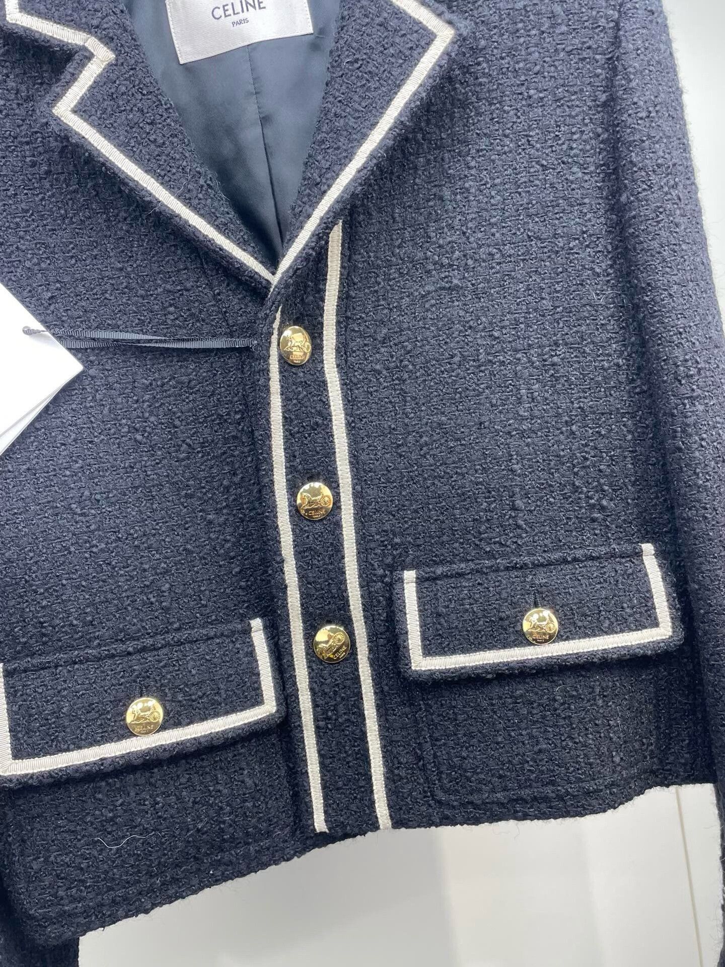 Celine Celine Black White Gold Button Tweed Jacket Size XXS / US 00 / IT 34 - 3 Thumbnail