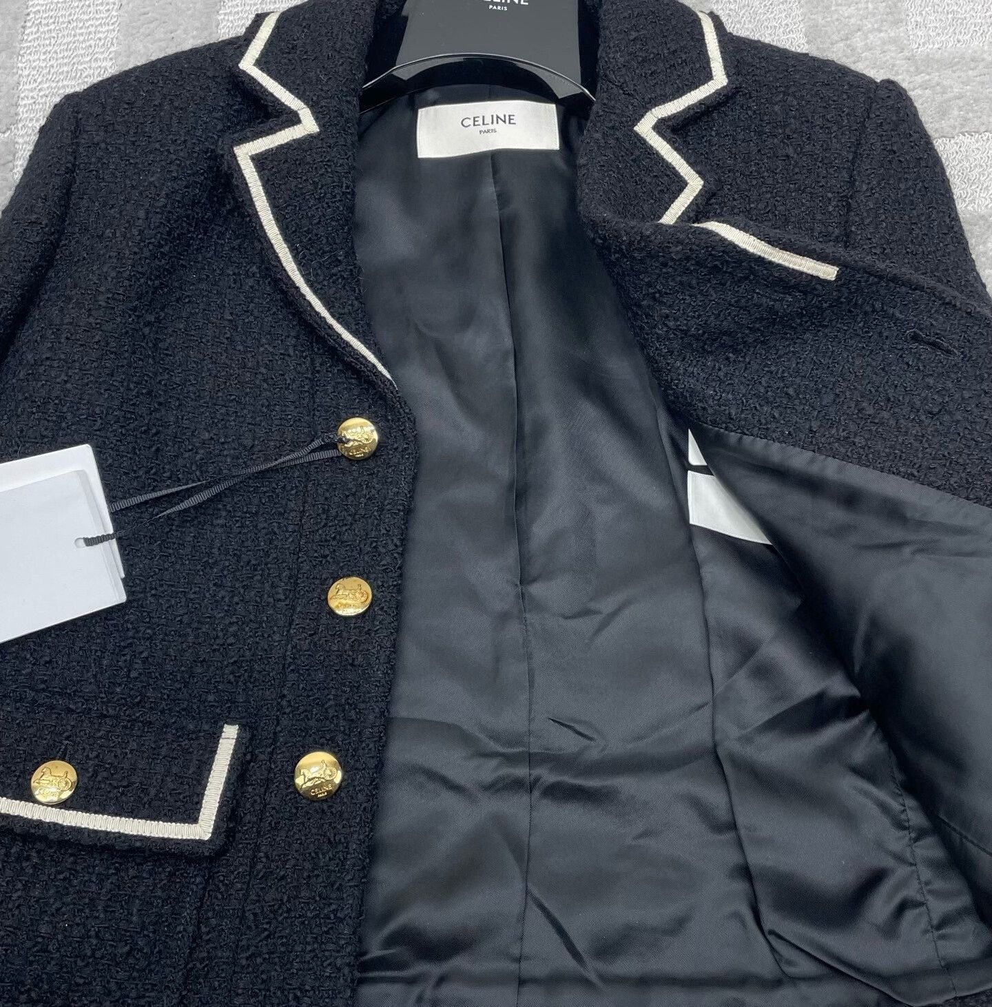 Celine Celine Black White Gold Button Tweed Jacket Size XXS / US 00 / IT 34 - 4 Thumbnail